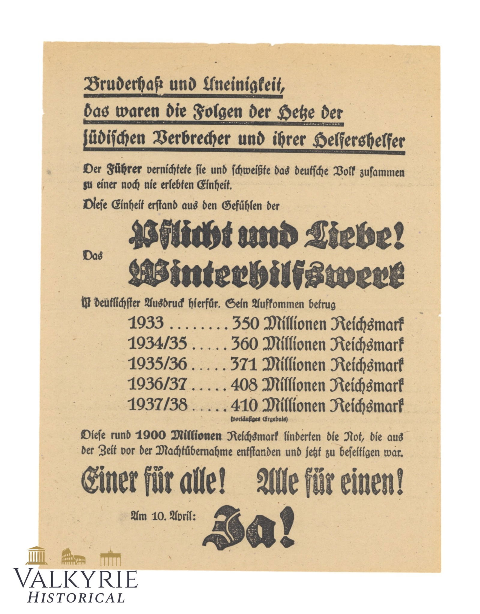 German Anti-Semitic Leaflet "Brotherly Hatred & Disunity Were The Consequences of Jewish Criminals": German Anti-Semitic Leaflet "Brotherly Hatred & Disunity Were The Consequences of the incitement of the Jewish Criminals and their accomplices".Size: 30x23cm. All items for this auction will be shippi