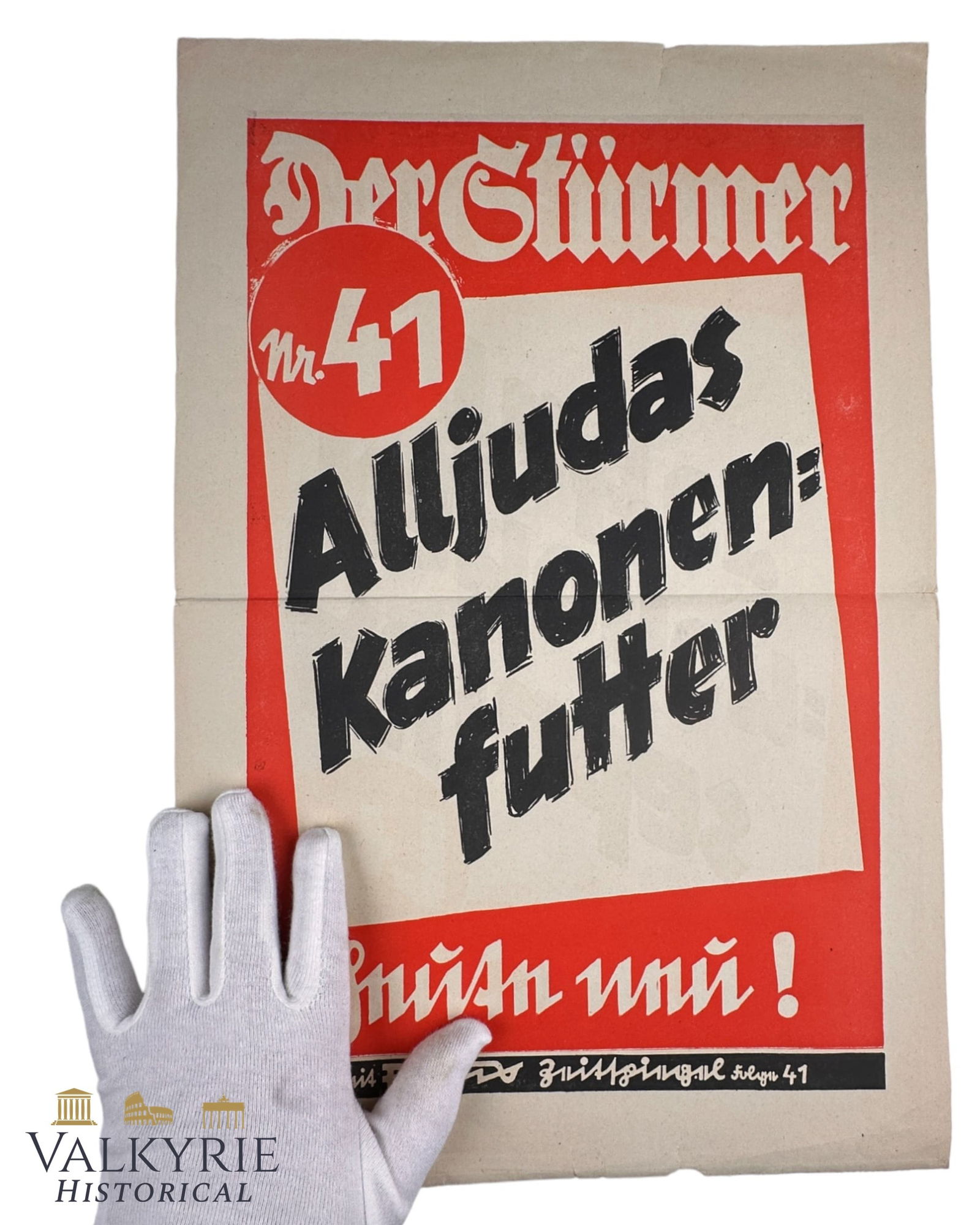 Advertisement Poster of the Anti-Semitic Tabloid "Der Sturmer" "Alljuda Cannon Food" (1 of 5)