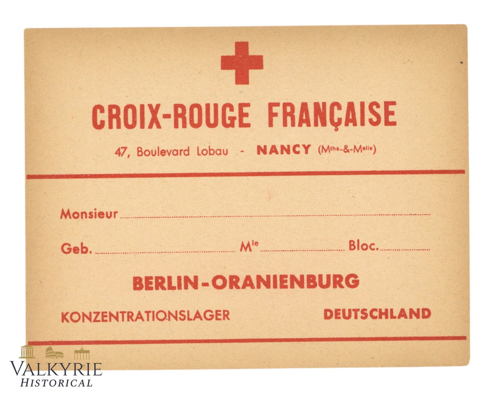 Red Cross Parcel Empty Label to KL Sachsenhausen (1 of 2)