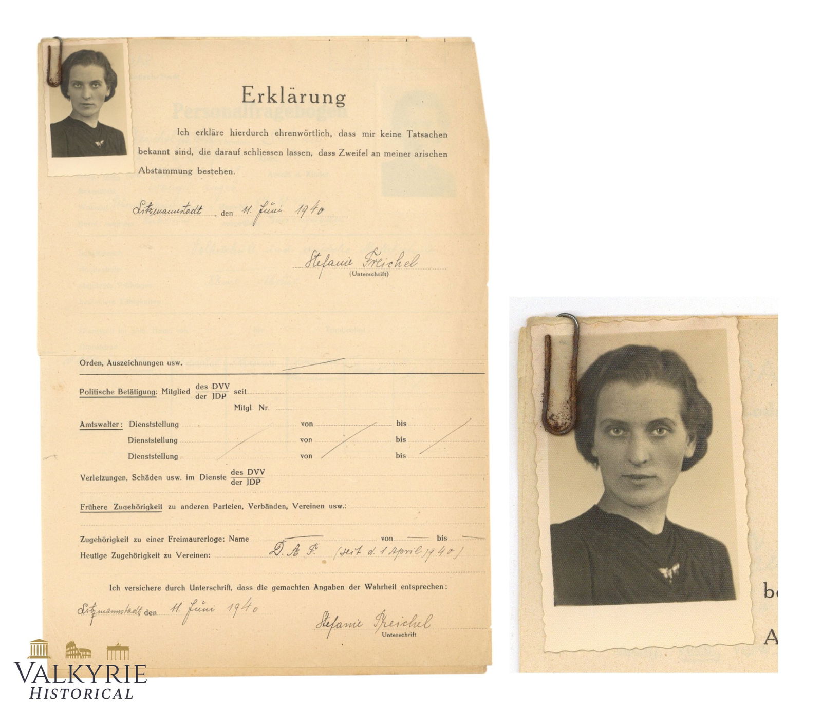 Questionnaire With Personal Information and Declaration of Aryan Descent To Aryan Woman in Lodz (1 of 5)