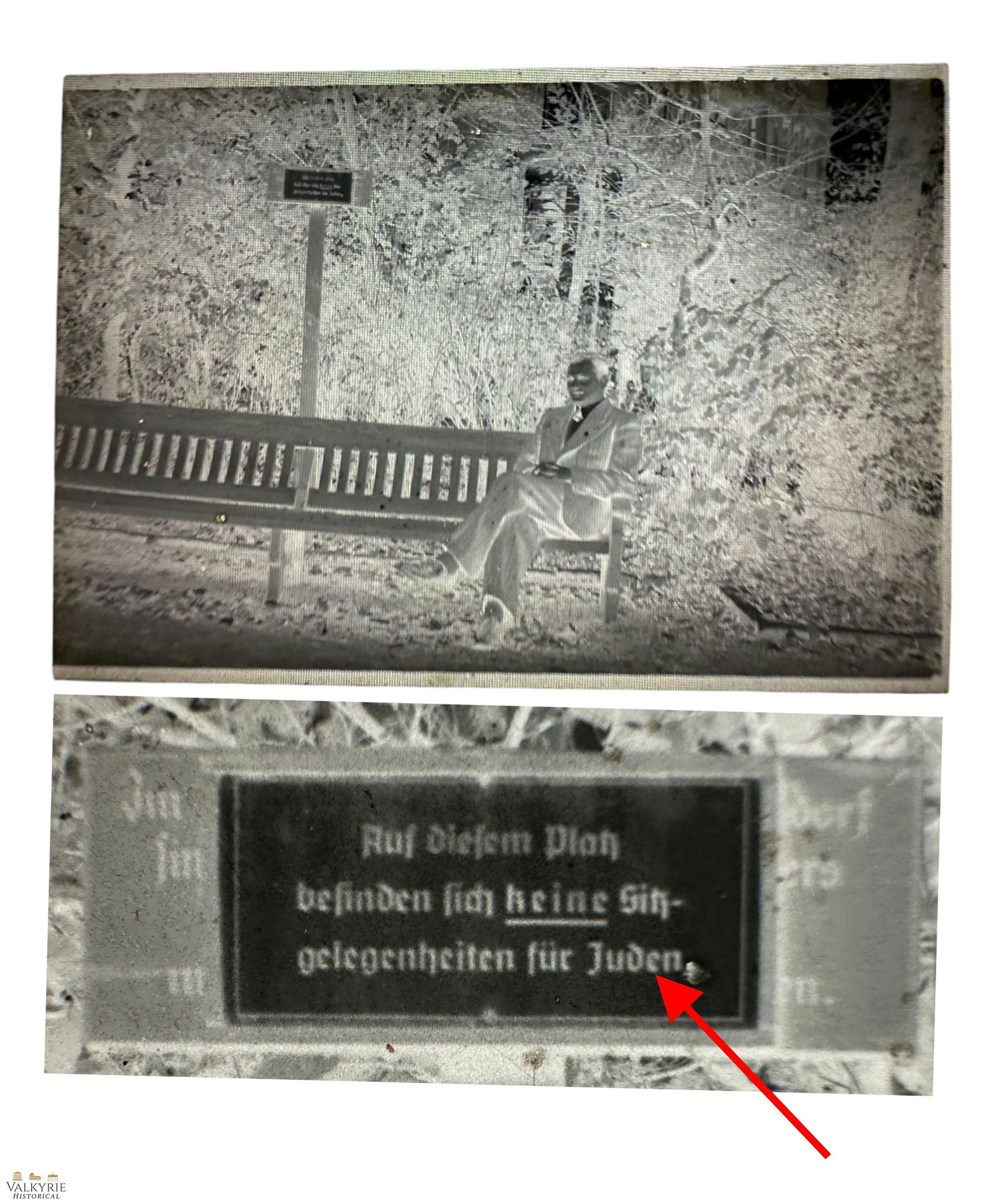 3 Reich Negative With Photo Showing an Anti-Jewish Panel Saying "No Seats For Jews": 3 Reich- Negative With Photo taking in the III Reich Showing an Anti-Jewish Panel Saying "In this square there are No Seats for Jews". For Jews"Size: 9x6cm. All items for this auction will be shipping