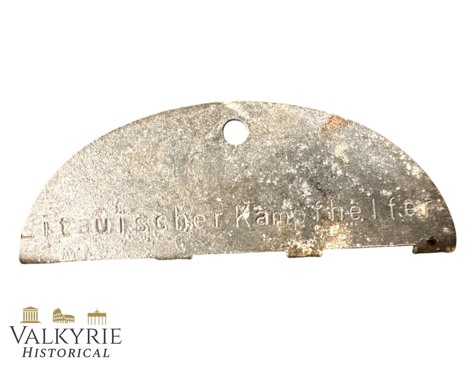 Army Helper's (Lithuanian) Dog Tag (Half): Dog tag of Lithuanian volunteer serving as Army helper for German Army, also known as Army aid or war helper (German: Litauischer Kampfhelfer). Half. Zink. All items for this auction will be shipping