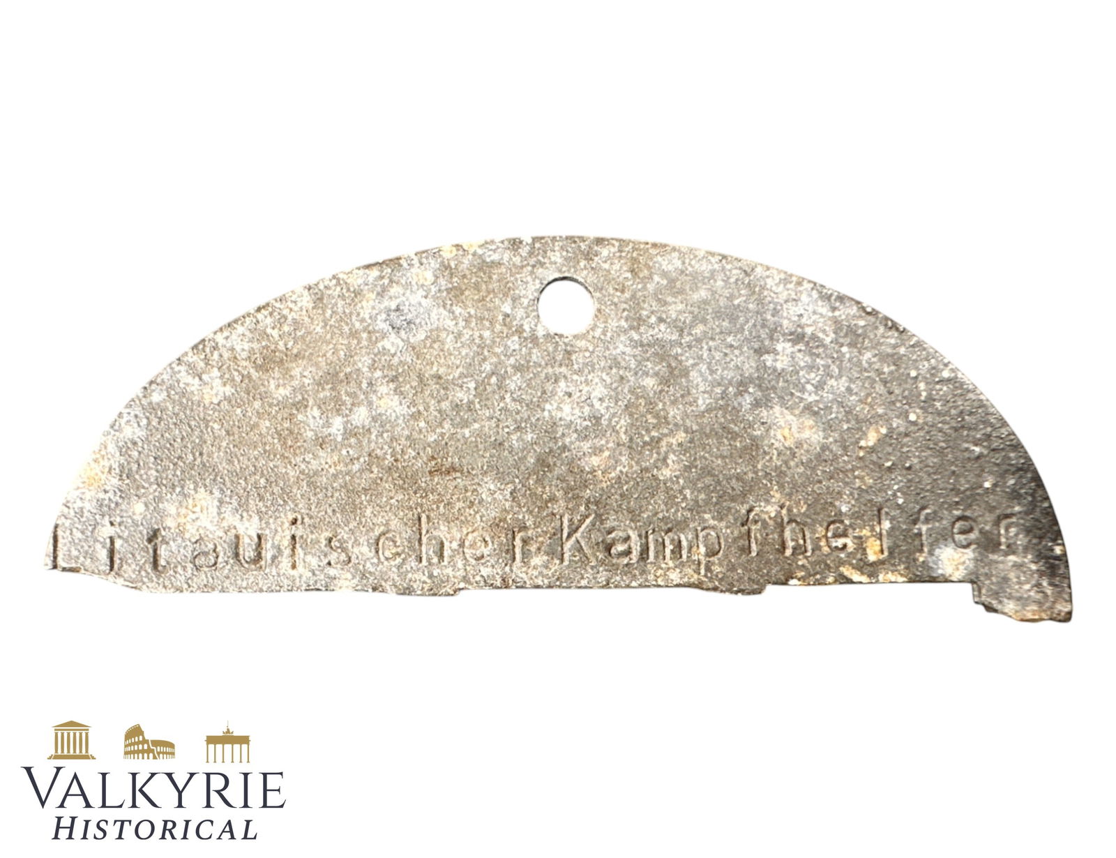 Army Helper's (Lithuanian) Dog Tag (Half): Dog tag of Lithuanian volunteer serving as Army helper for German Army, also known as Army aid or war helper (German: Litauischer Kampfhelfer). Half. Zink. All items for this auction will be shipping