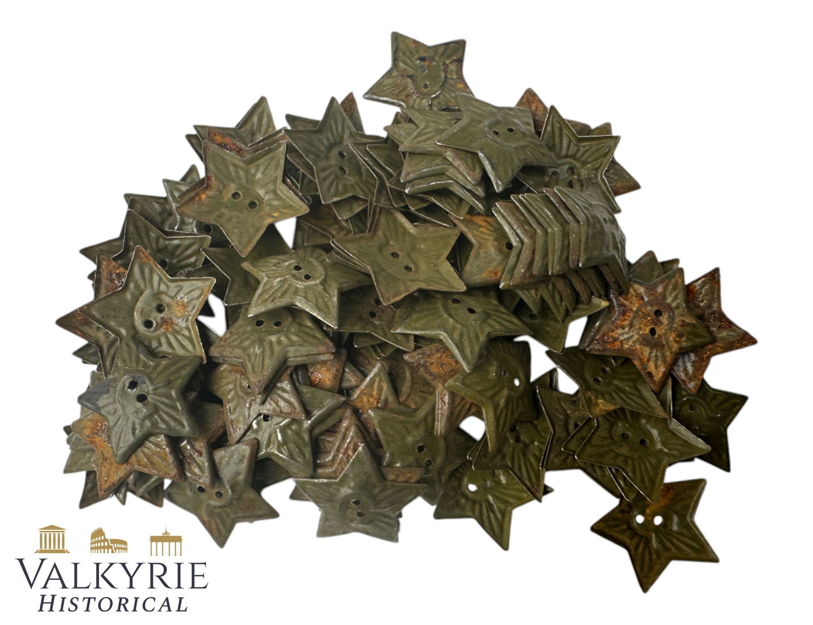 Field Camouflage Cockades For Red Army Side Cap (111 pcs): 9. Field camouflage cockades for Red Army side cap.Steel, sewn-on. Partial loss of paint on some.All items for this auction will be shipping from Europe. Shipping cost $25 it doesn't matter how many i