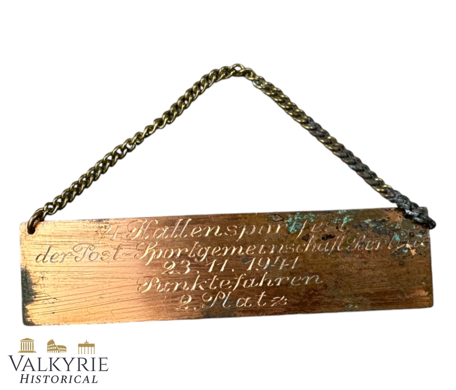 Engraved Plaque of a Missing Sports Prize - "2. Position - 4. Halten Sportsfest 1941" (1 of 3)