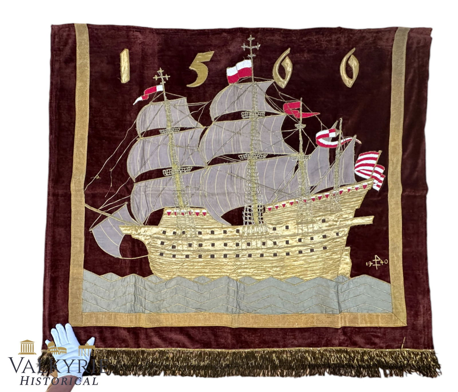 Rare Huge III Reich Period Banner From Lubeck With the Famous Warship "Adler von Luebeck" (1 of 20)