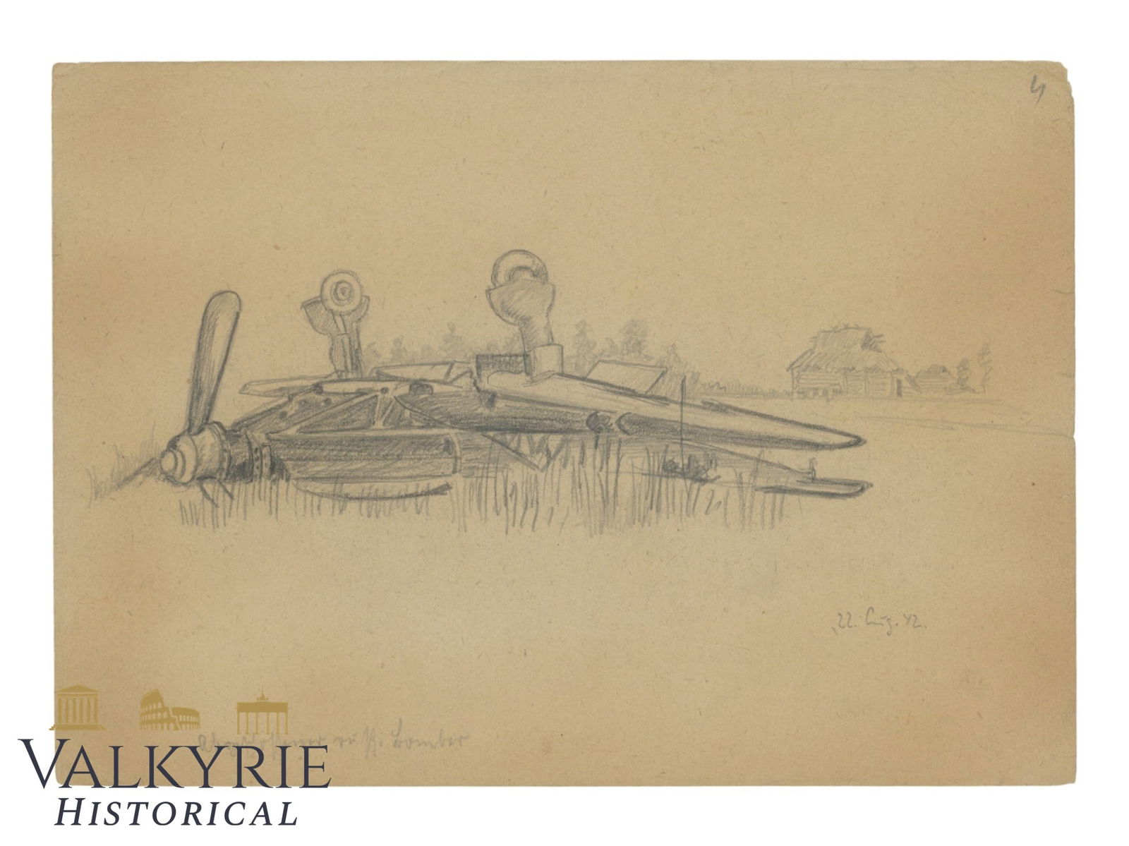 Artwork Done By Wehrmacht Soldier Called Weber in the Front During WW2: Artwork Done By Wehrmacht Soldier Called Weber in the Front During WW2 from whom some other drawings are being auctioned in this auction. This drawing is a charcoal representing a crashed aircraft in