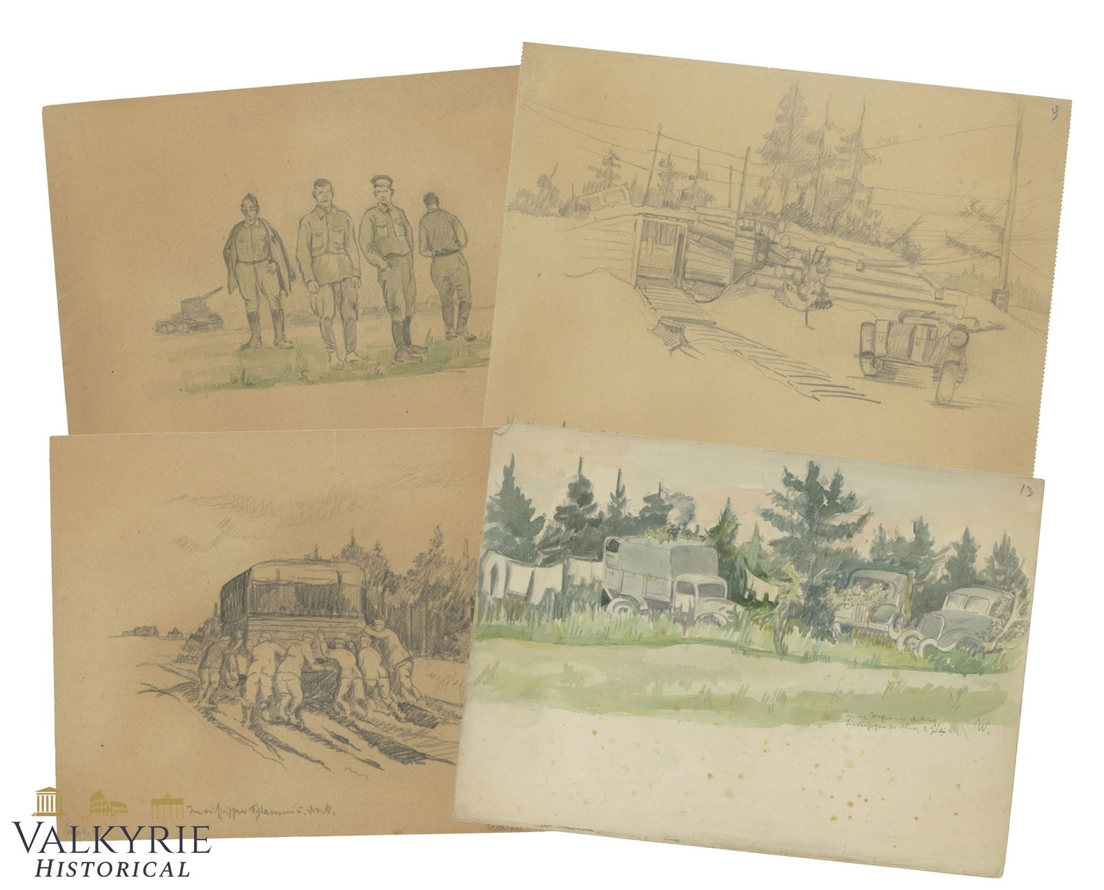 4 Artworks Done By Wehrmacht Soldier Called Weber in the Front During WW2 (1 of 7)