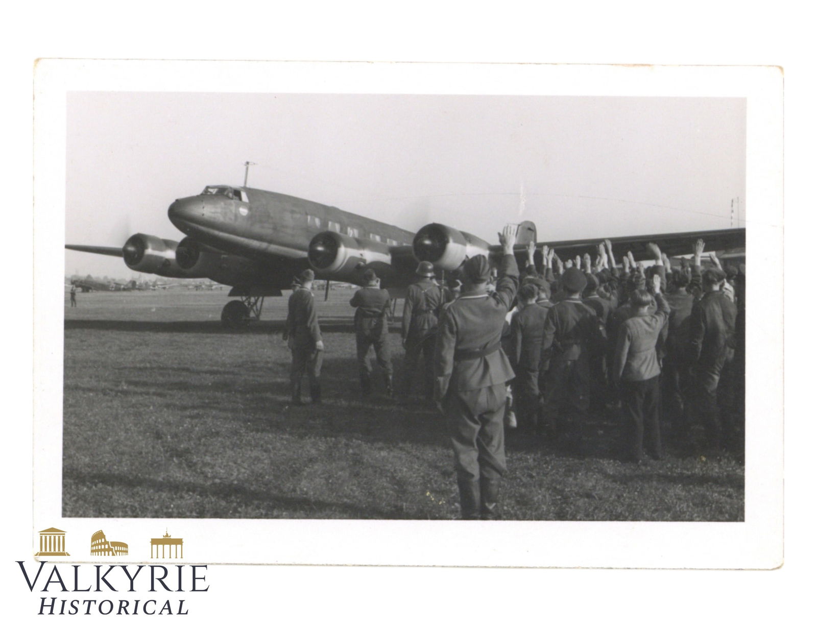 Excellent Photo of Adolf Hitler Receiving Il Duce Mussolini Next to a German Aircraft (1 of 2)