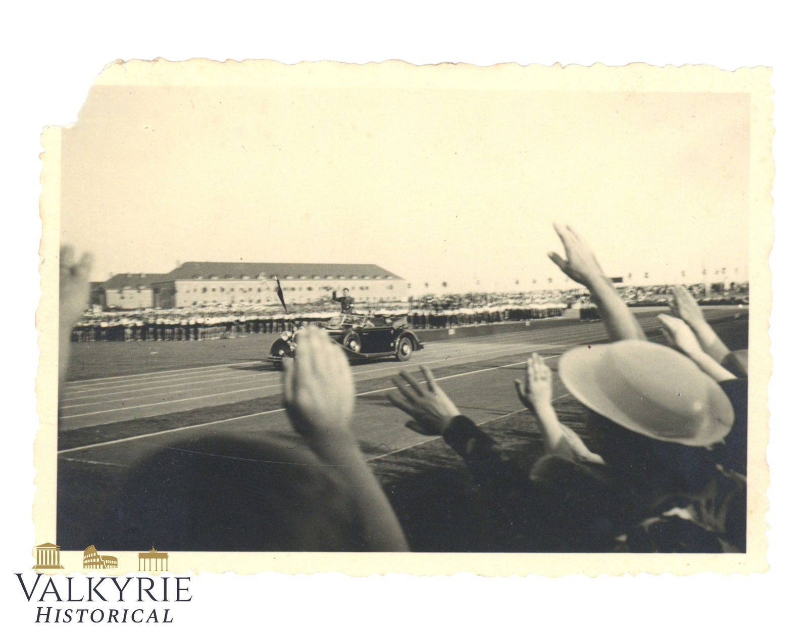 Period Private Taken Photo of Adolf Hitler Saluting the Crowd From His Mercedes: Period Private Taken Photo of Adolf Hitler Saluting the Crowd From His Mercedes. Agfa-Lupex. Removed from photo album. All items for this auction will be shipping from Europe. Shipping cost $25 it doe