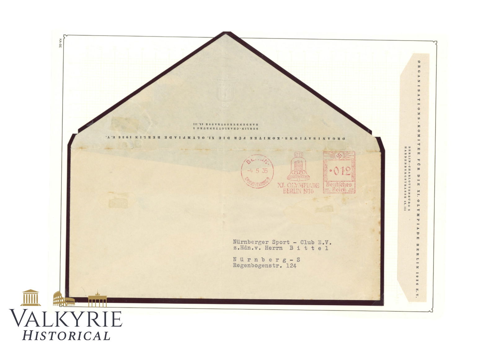 Rare Empty Envelope With the Letterhead of the Berlin Olympic Games Organisation Committee (1 of 2)