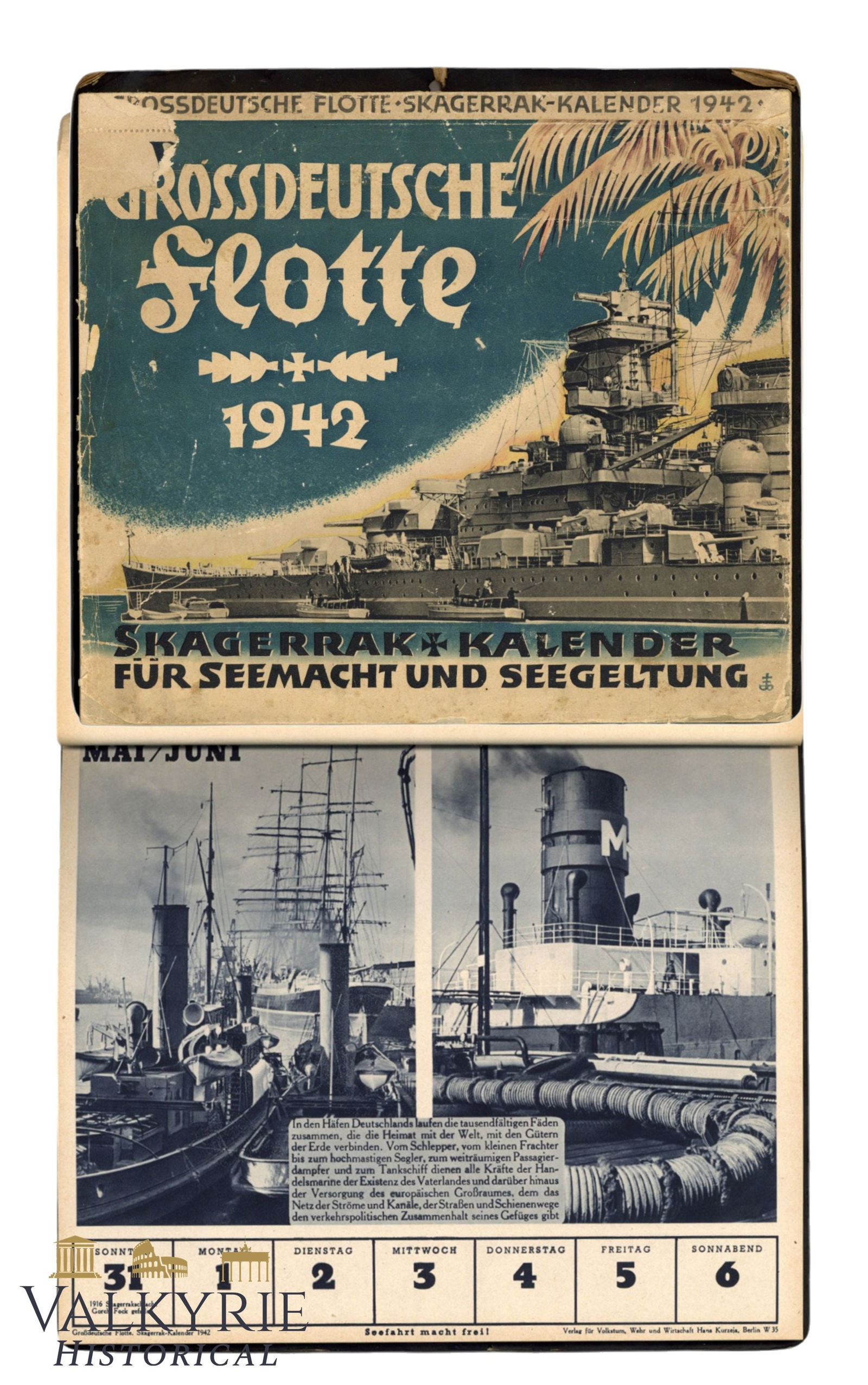 German Calendar "Great Germany Fleet. Skagerrak. Calendar For Sea Power & Naval Rule" Year 1942 (1 of 9)