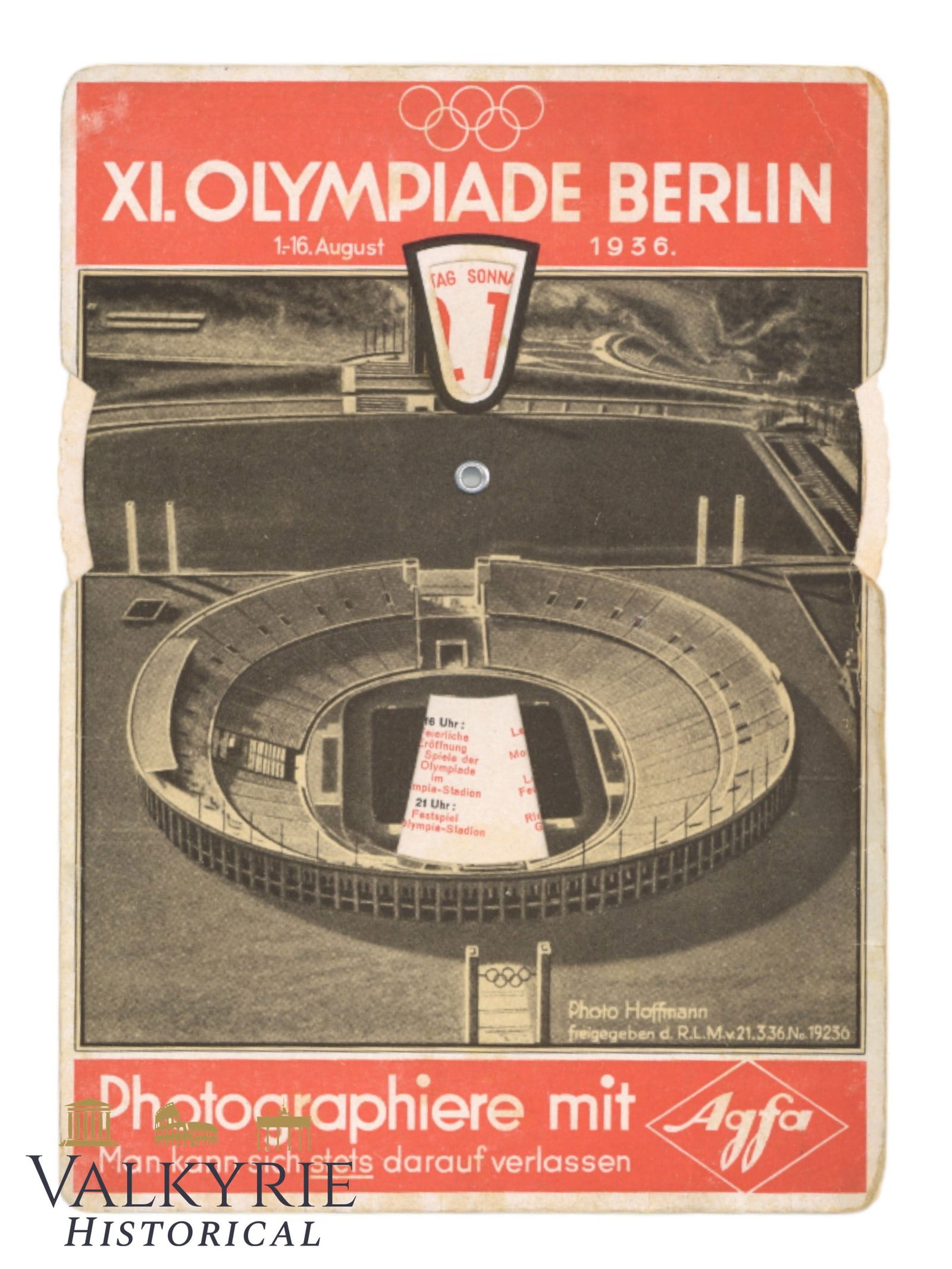 AGFA Film Manufacturer Advertisement Card With 1936 Berlin Olympic Games Motifs and Competition Sche (1 of 2)