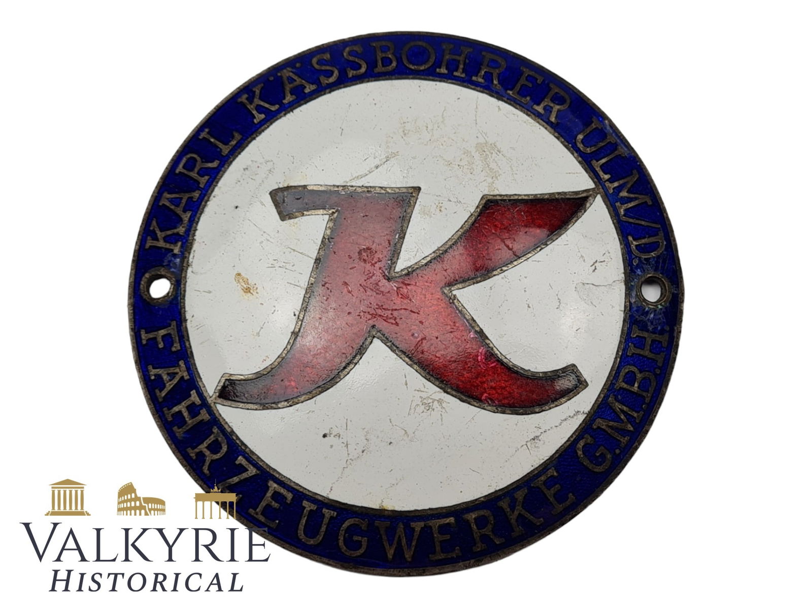 German Old Enamelled Bus Emblem Karl Kassbohrer ULM/D Fahrzeugwerke GMBH: Old Enamelled Bus Emblem Karl Kaessbohrer ULM/D Fahrzeugwerke GMBH. Some minor scratches to the enamel but it's complete. Karl Kassbohrer Fahrzeugwerke GmbH was a German vehicle manufacturer in Ulm. I