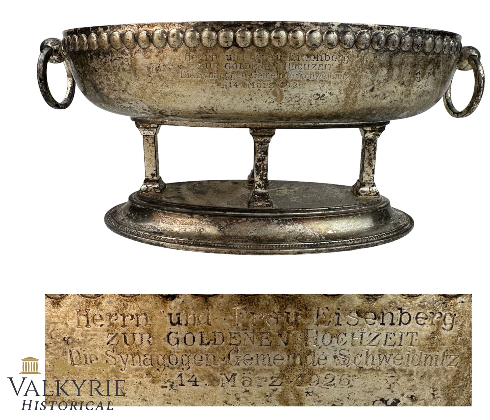 Judaica - Silver Decorative Recipent Engraved With Text About Golden Wedding of Jewish Couple (1 of 11)