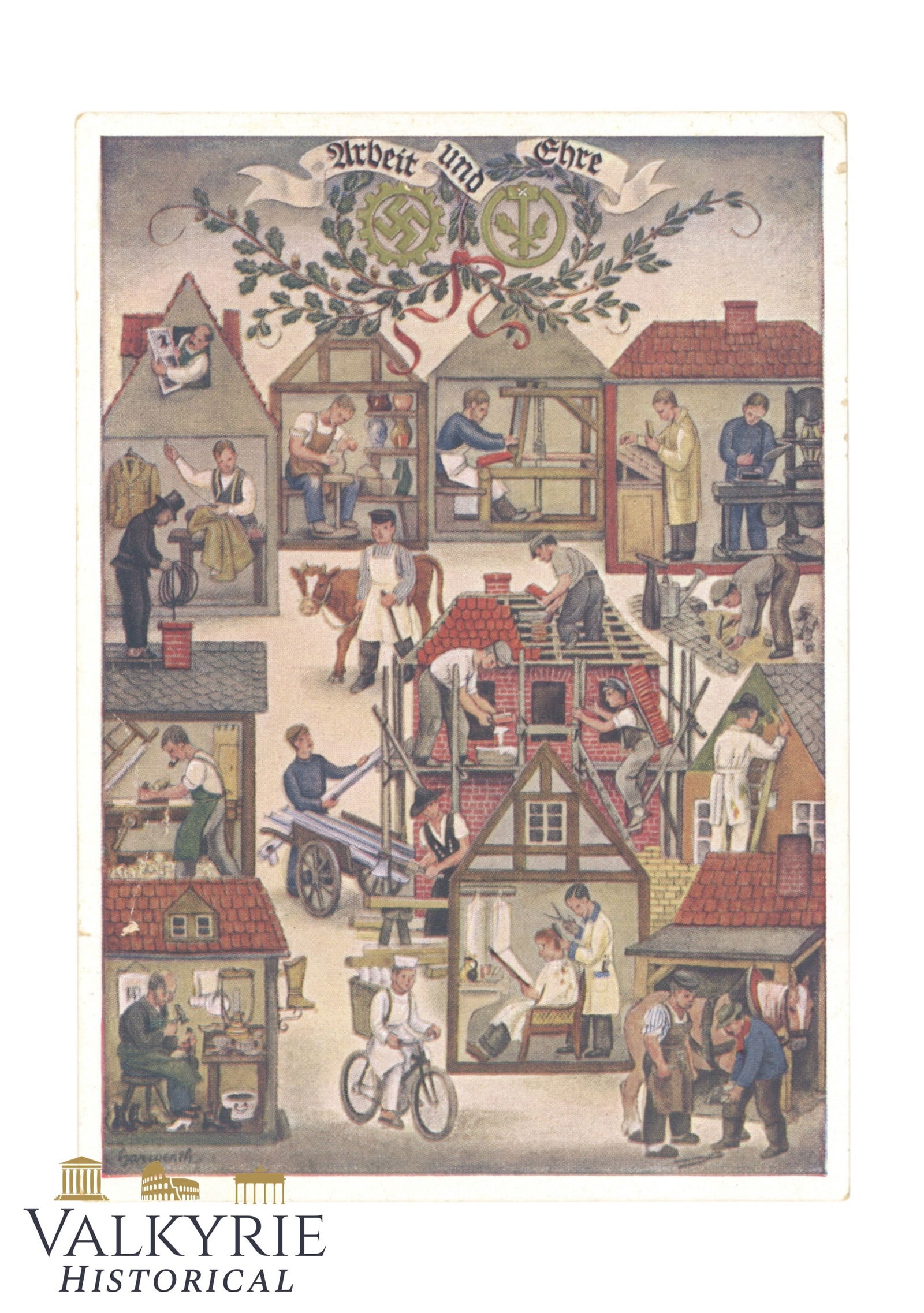 Official Postcard Dedicated to the Nazi Handworkers Association in 1936 "Work and Honor": Official Postcard Dedicated to the Nazi Handworkers Association in 1936. "Work and Honor". Non-circulated. All items for this auction will be shipping from Europe. Shipping cost $25 it doesn't matter