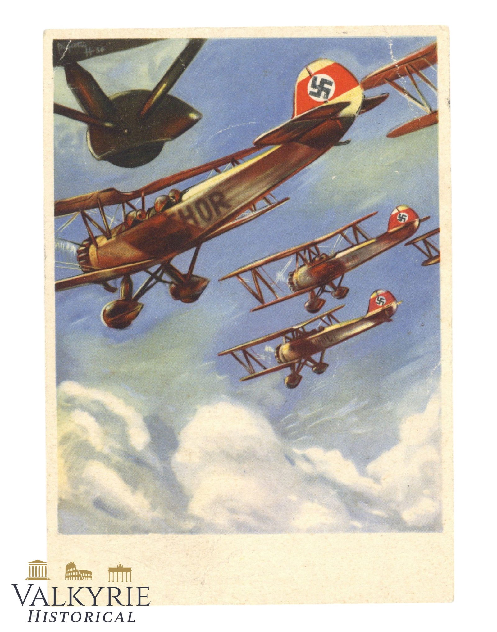 German Commemorative Postcard With Drawing of Nazi Aircrafts - 1938 (1 of 2)