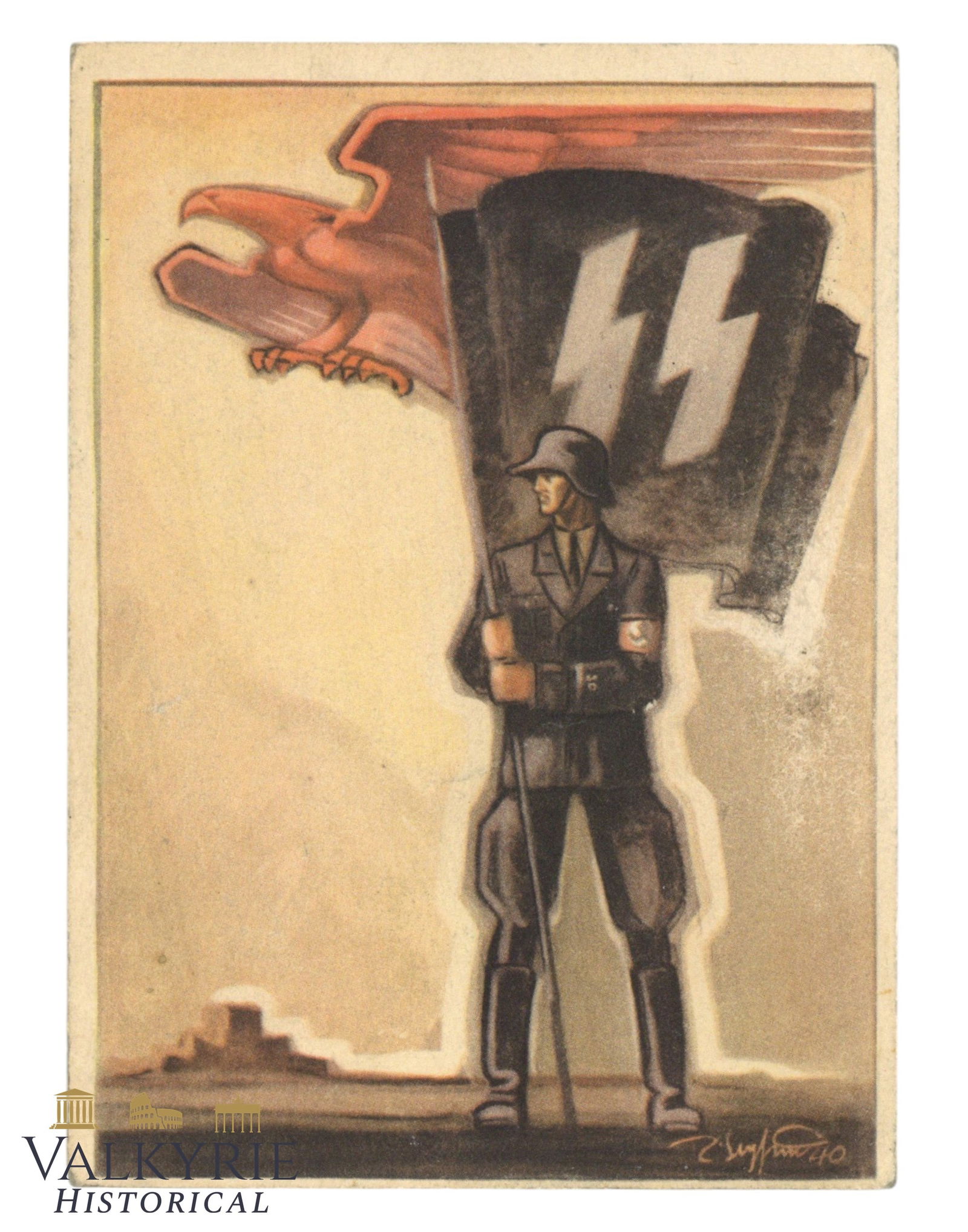 SS German Commemorative Postcard of the Day of German Police in 1941 - SS (1 of 2)