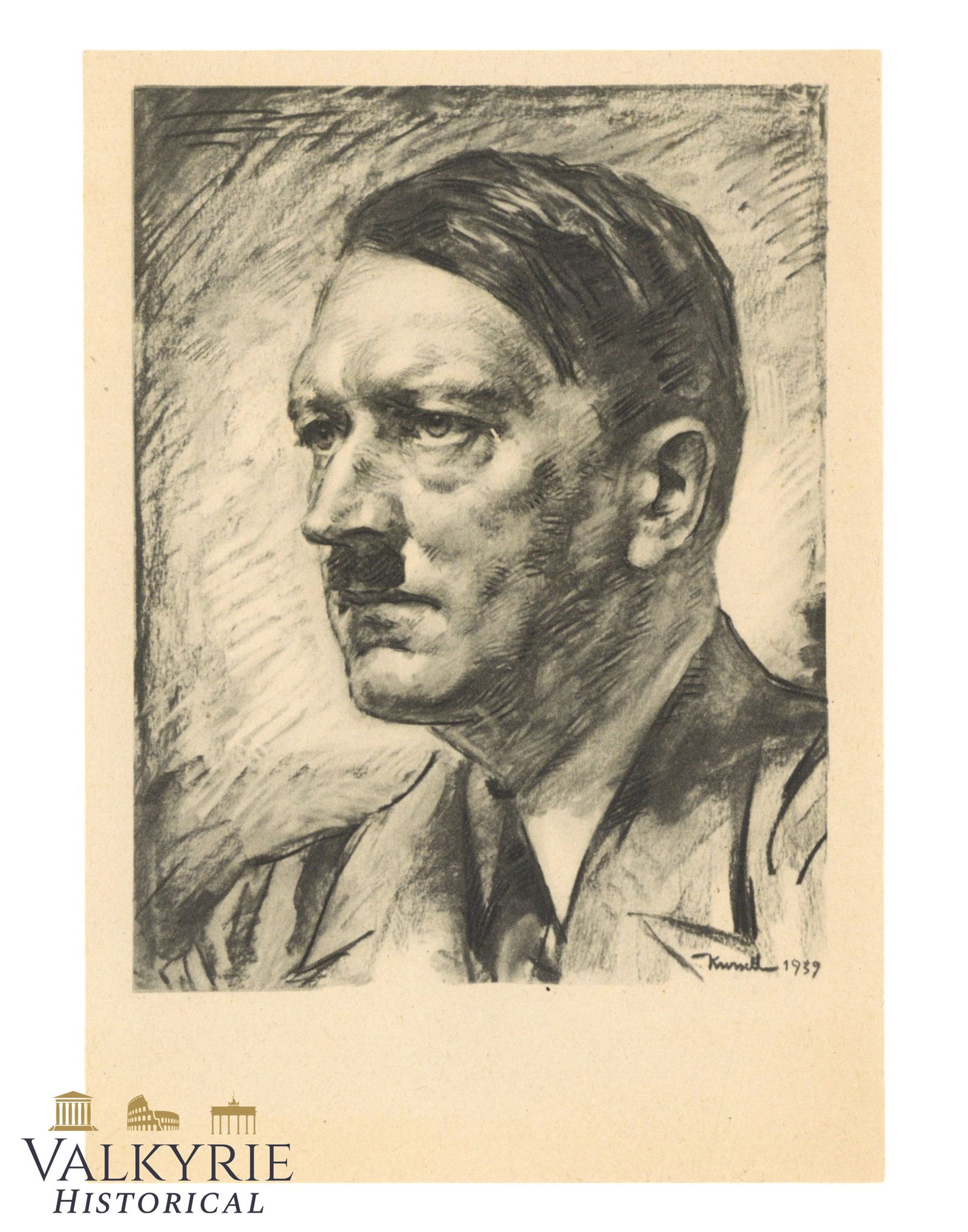 German Propaganda Postcard With Adolf Hitler Artwork "Our Fuhrer" - 1943 (1 of 2)