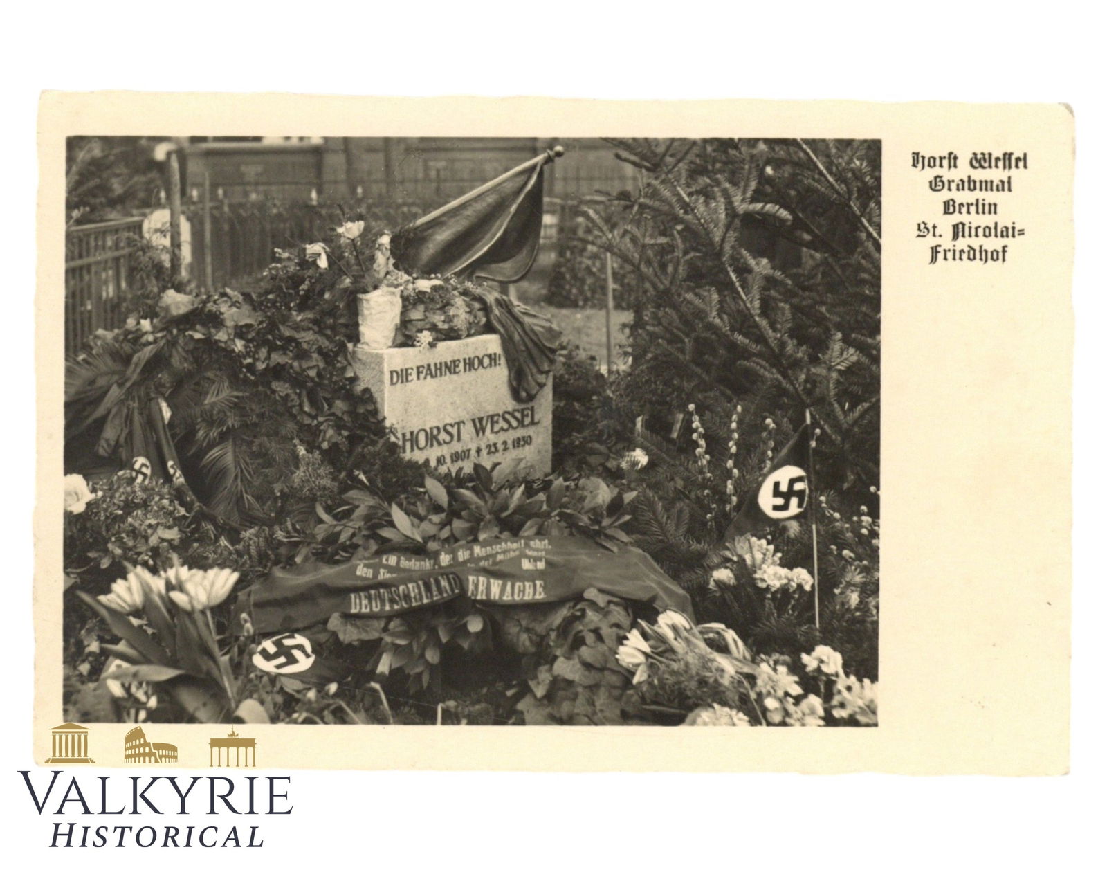 German Postcard With a Photo of the Tombstone and Memorial of the Nazi Martyr Horst Wessel in Berlin (1 of 2)