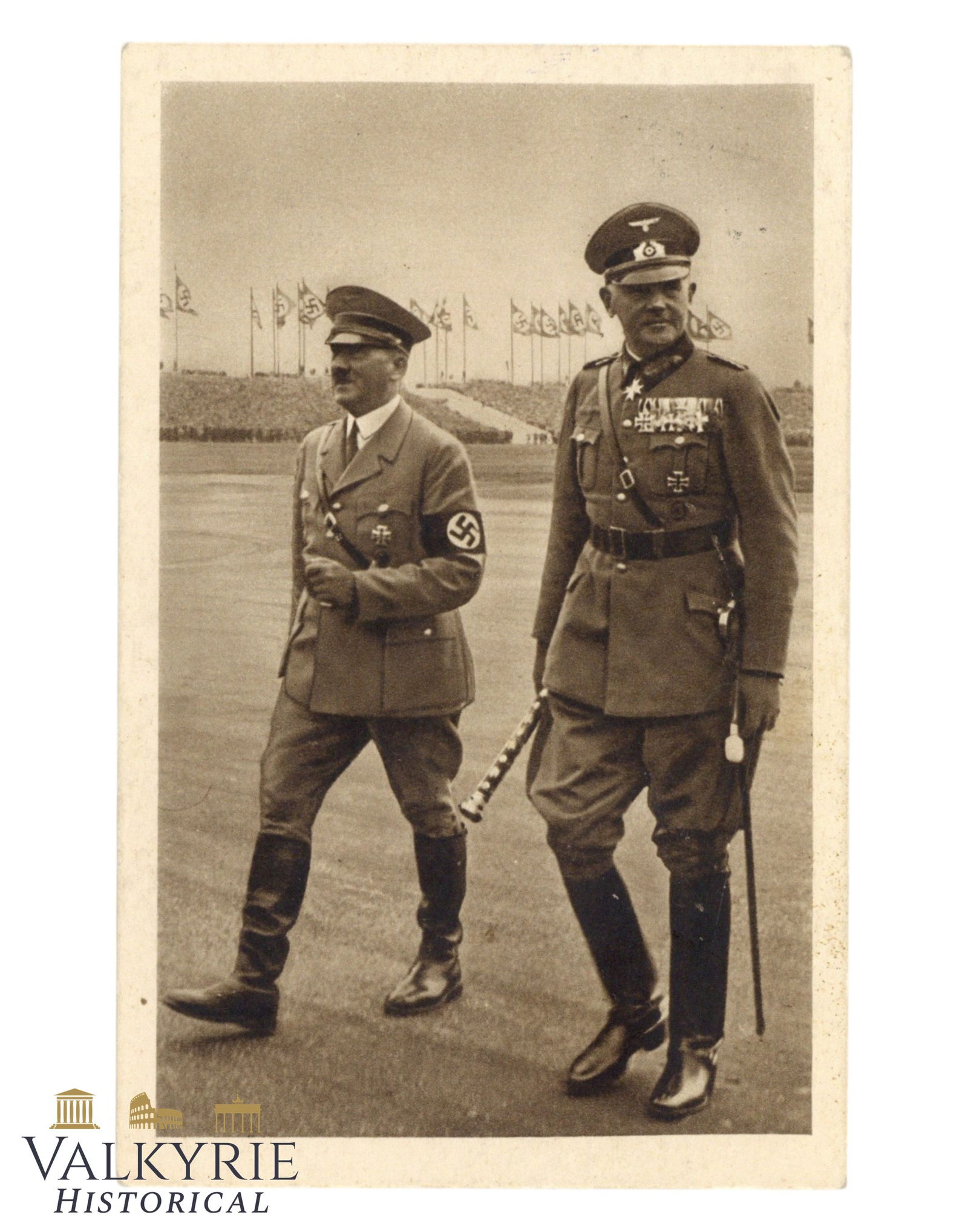 German Propaganda Postcard Showing Adolf Hitler With Generalfeldmarschall Von Reichenau: German Propaganda Postcard Showing Adolf Hitler With Generalfeldmarschall Von Reichenau in some big parade or celebration. Non-circulated. All items for this auction will be shipping from Europe. Ship