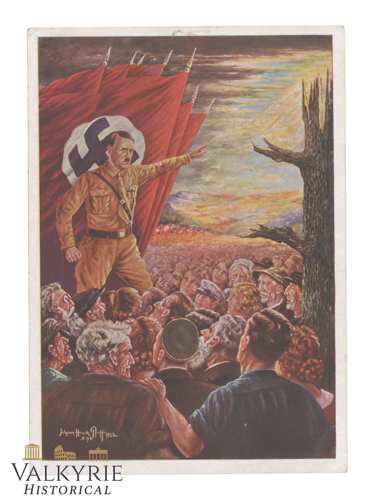 Nazi Propaganda Postcard With Artwork Reproducing Painting of Heinrich Pfaff "Raise of a Nation" (1 of 2)