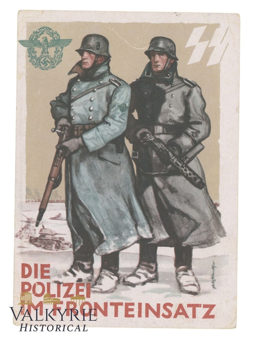 Nazi SS Postcard Commemorating the Day of the German Police 1942 "Police in Front Mission" (1 of 2)