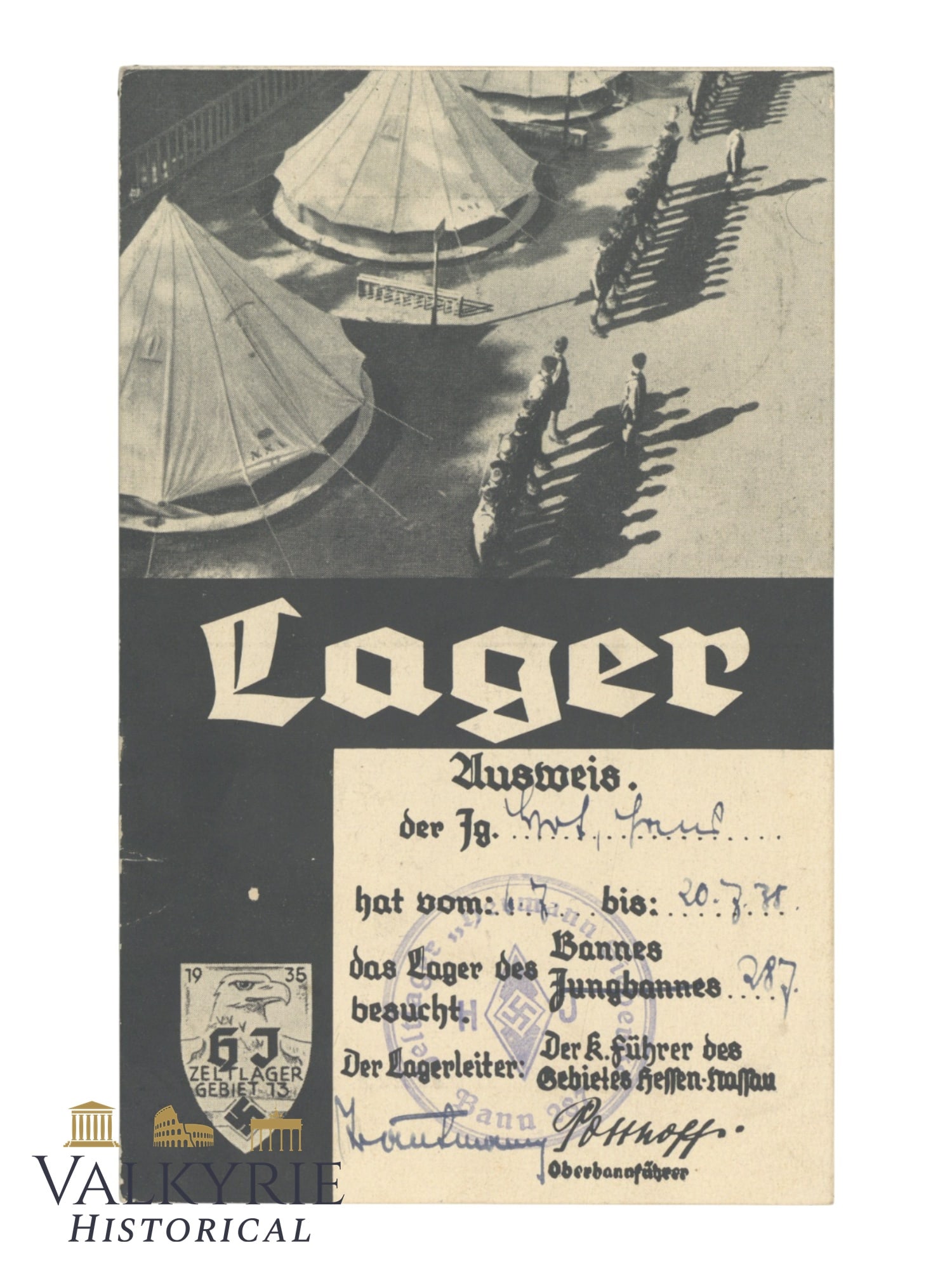 HJ Tent Camp Ausweis Filled-in With Info of the Member and Used as Postcard - Circulated - 1935 (1 of 2)