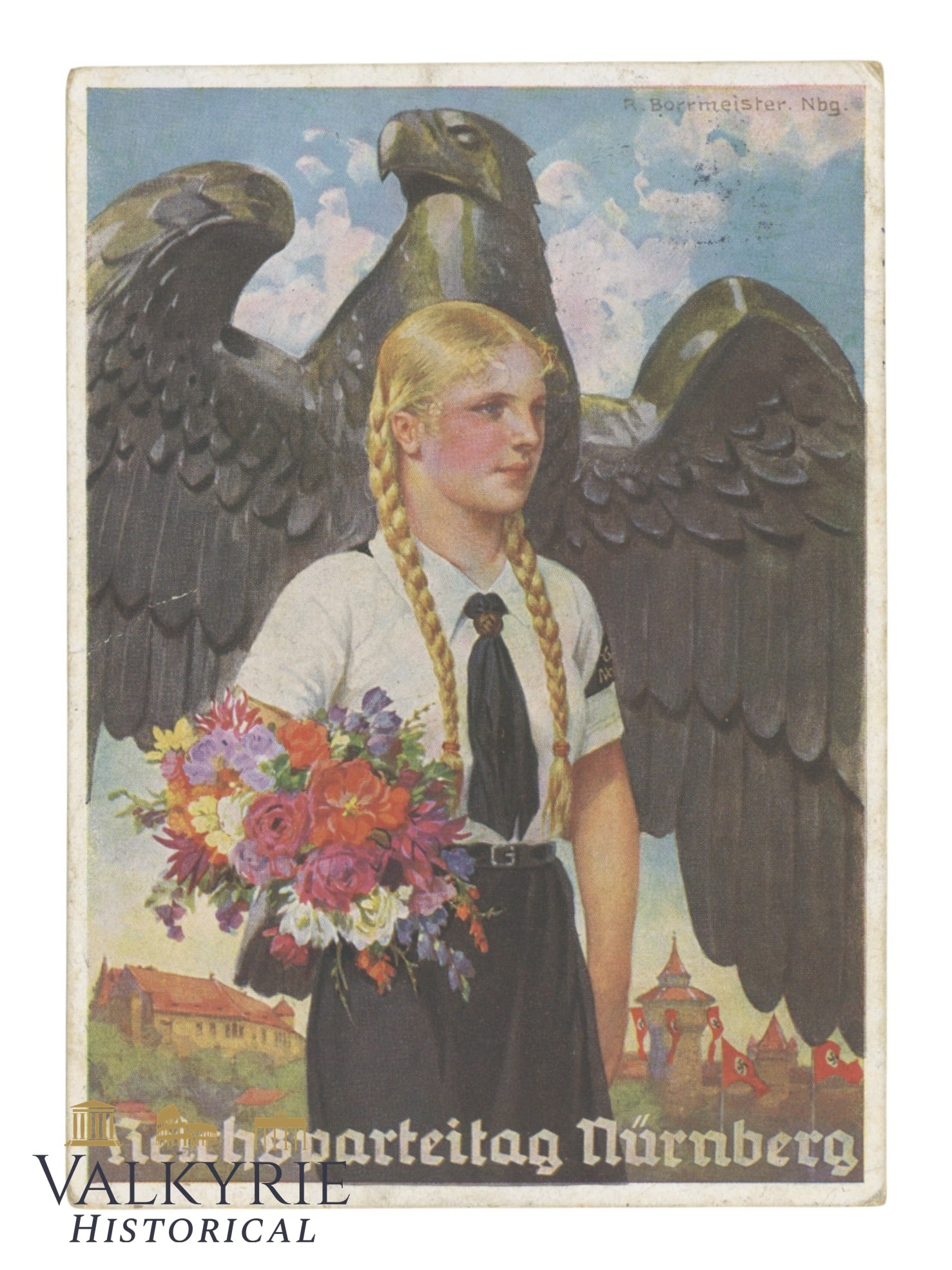 Nazi Propaganda Postcard of the Nuremberg Reichsparteitag Showing a Girl With an Eagle (1 of 2)