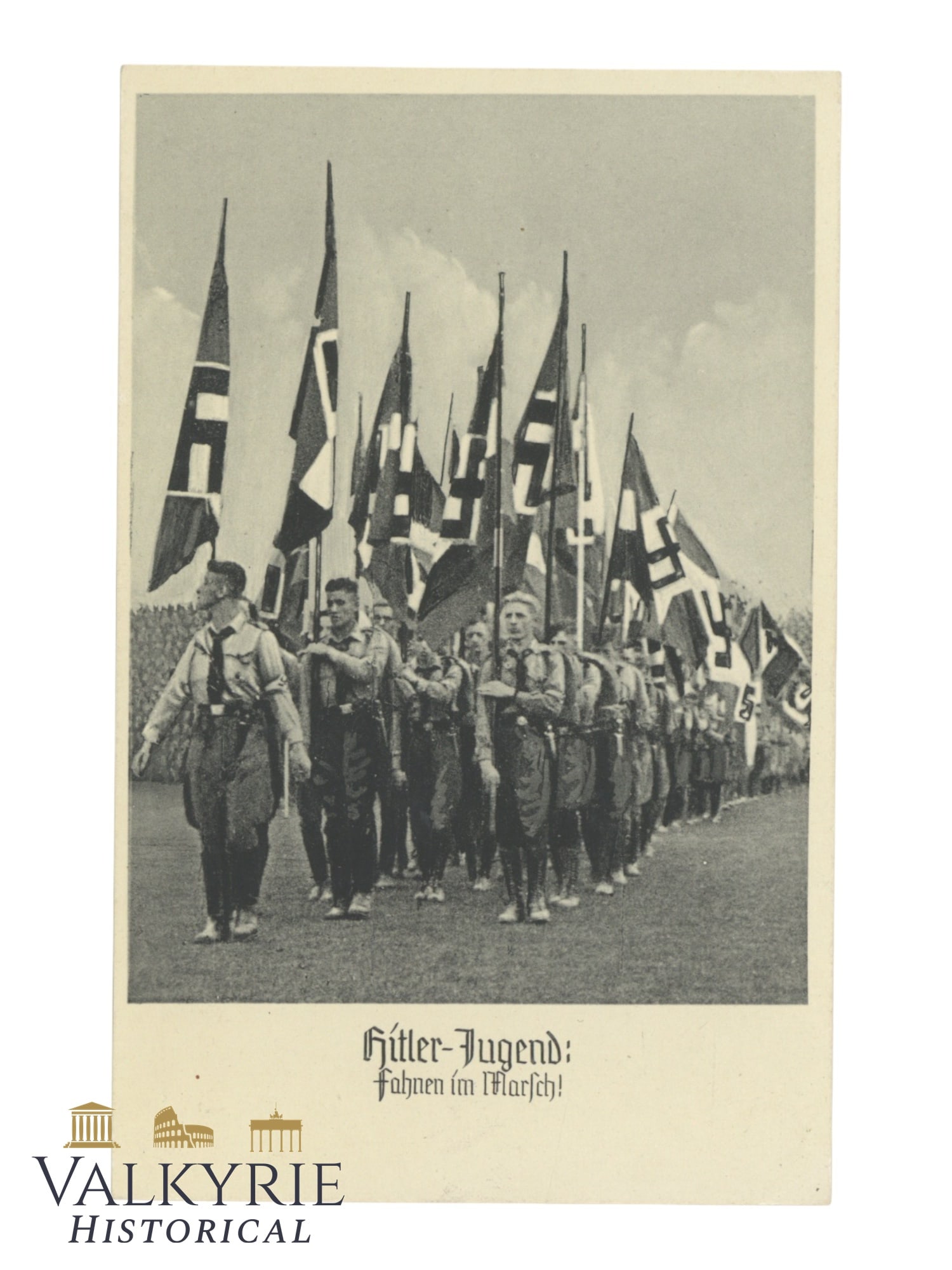 Nazi Propaganda Postcard "Hitlerjugend Flags Marching!" in Nuremberg Party Day - Non-circulated (1 of 2)
