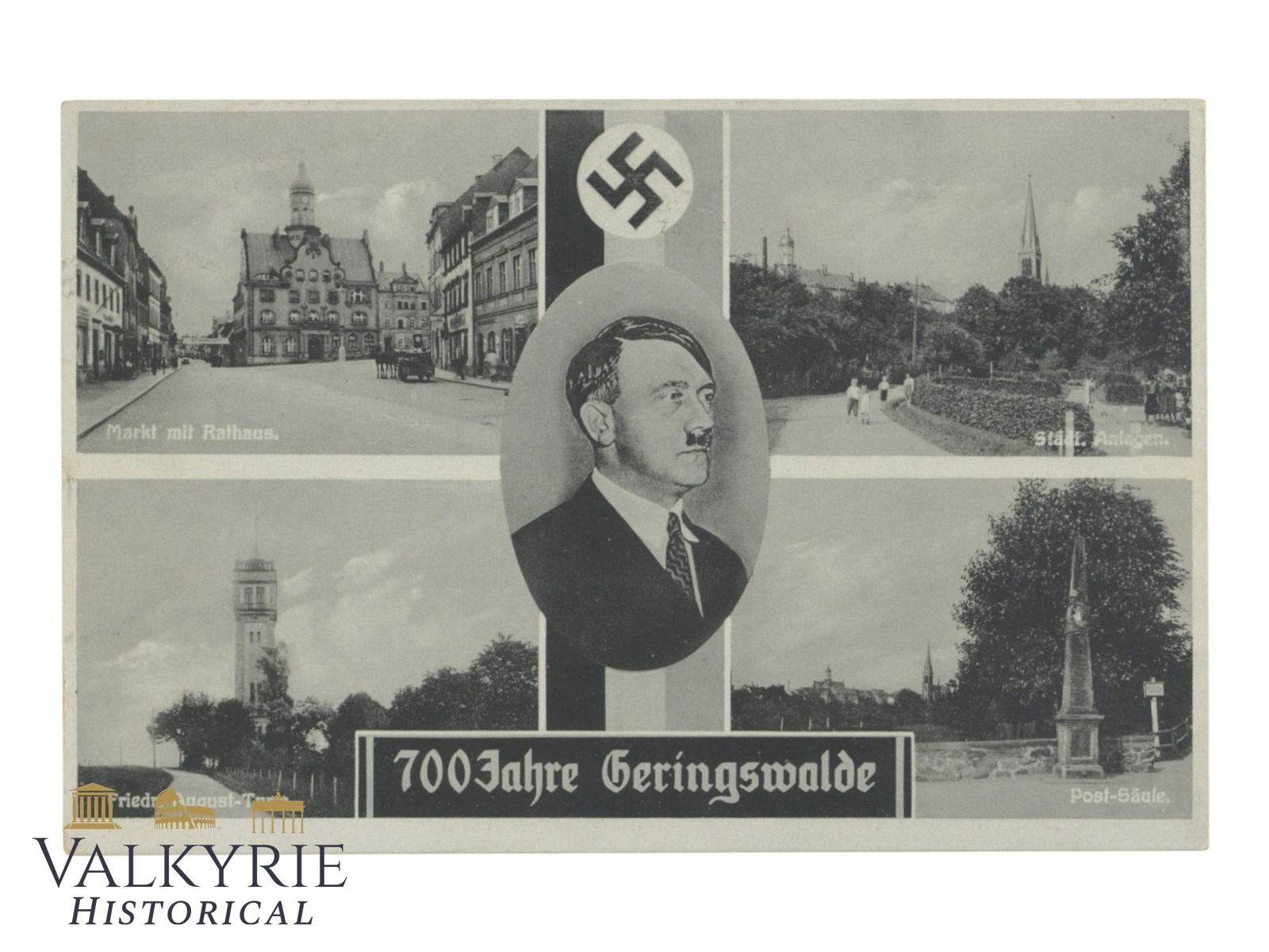 Nazi Postcard Commemorative of the 700 Anniversary Foundation of the City of Geringswalde: Nazi Postcard Commemorative of the 700 Anniversary Foundation of the City of Geringswalde. With Adolf Hitler's Photo in the center. Circulated. All items for this auction will be shipping from Europe.