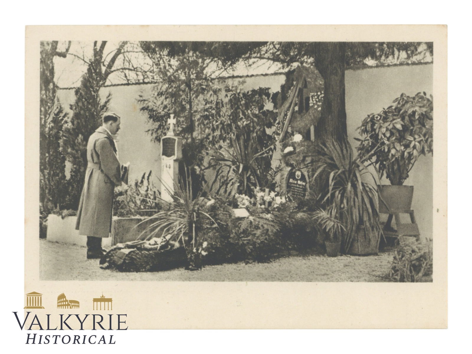 Nazi Propaganda Postcard "Adolf Hitler at the Grave of His Parents in Leonding" - Non-circulated (1 of 2)