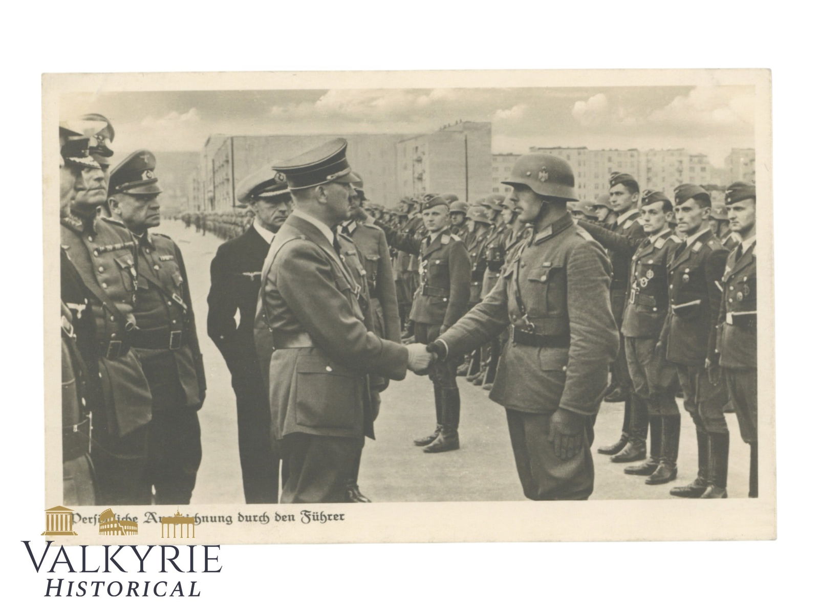 Nazi Propaganda Postcard Showing Adolf Hitler With High Ranked Officers Saluting Troops (1 of 2)