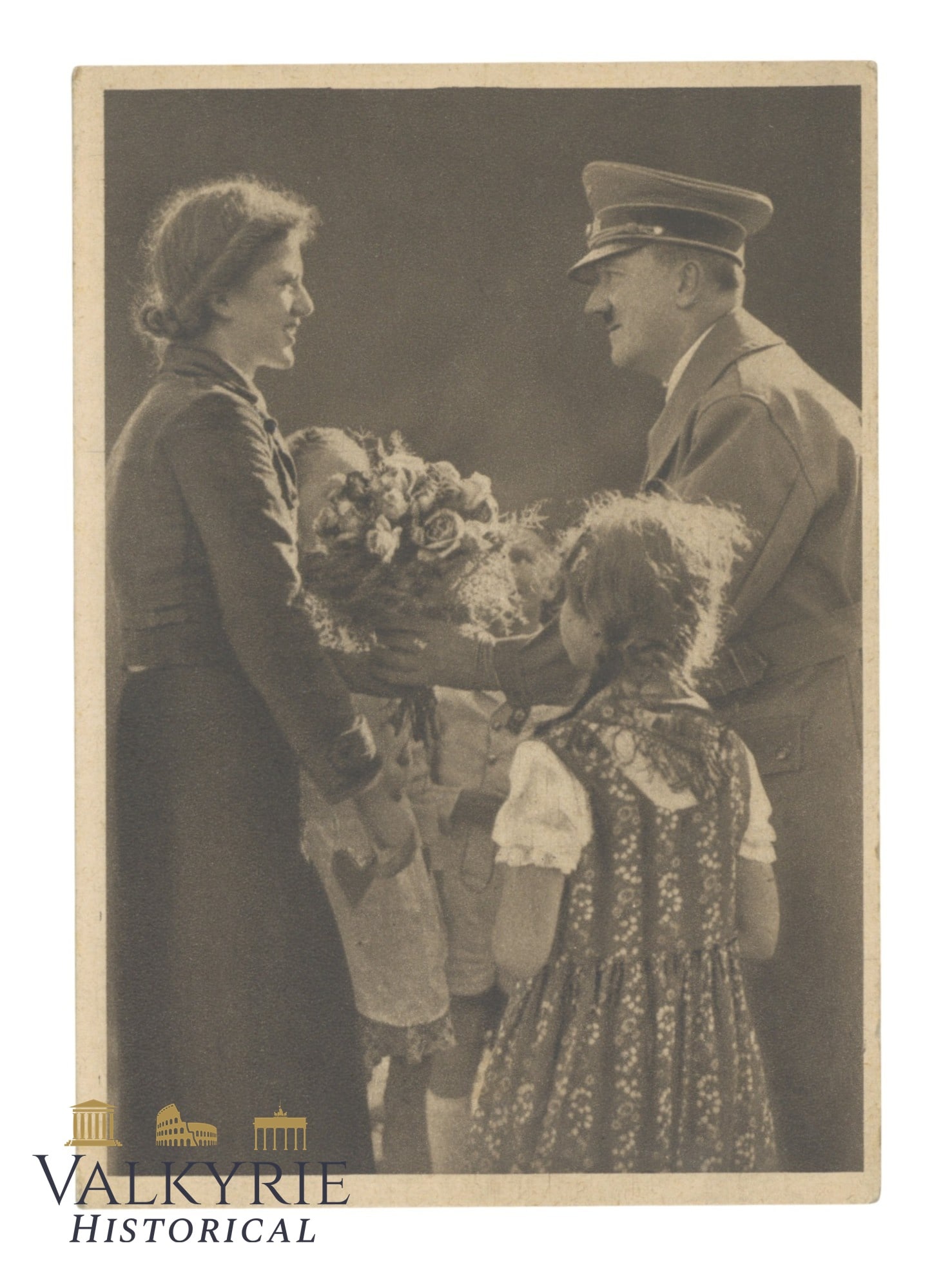 Nazi Propaganda Postcard "German Spring" Showing Hitler With a Woman and Children With Flowers (1 of 2)