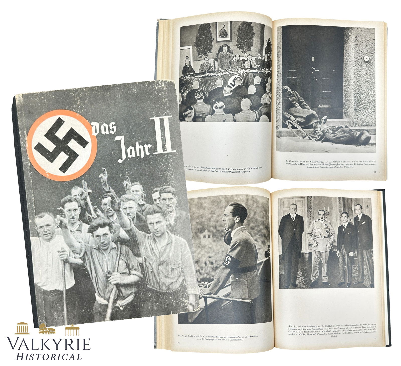 German Photobook "The Year II" by Wulf Bley: German Book "The Year II" by Wulf Bley. Heavily illustrated. It covers the 2nd year of NSDAP governing. Published in 1935. Hardcover. 112 pages. It shows the Nazi achievements in Germany during those