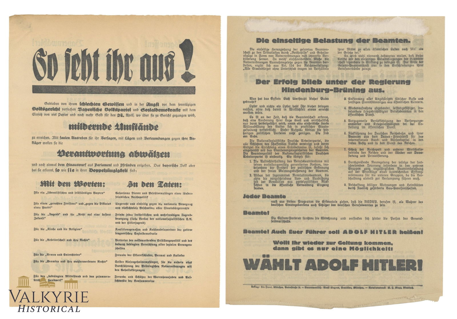 2 Examples of German Electoral Propaganda Leaflets of the NSDAP For 10. April Elections to Reichstag (1 of 5)