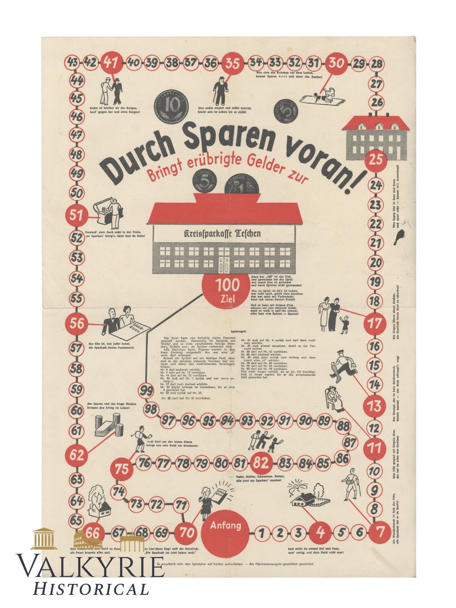 German Poster to Encourage Citizens to Save Money Using a Game "Save and Save! Put Spare Money..." (1 of 2)