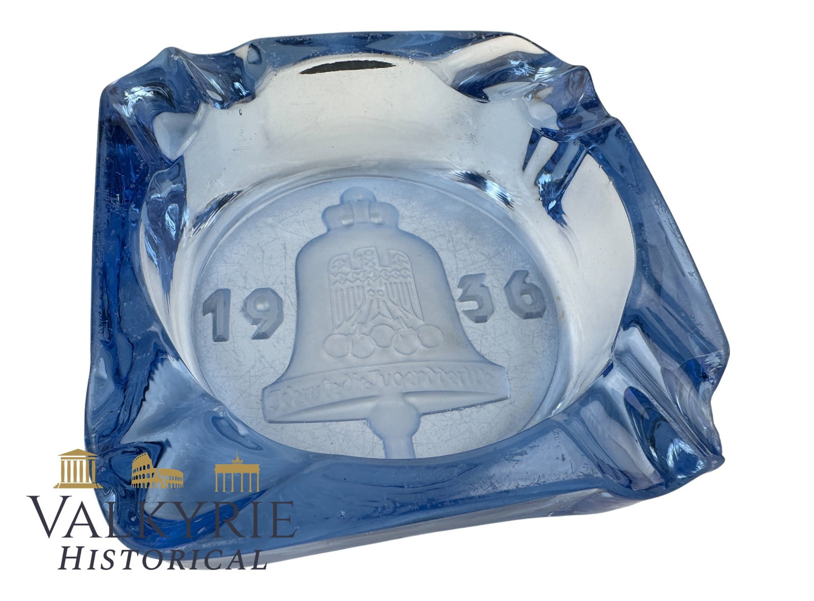 Blue Colour Glass Commemorative Ashtray of the Berlin Olympics 1938 (1 of 9)