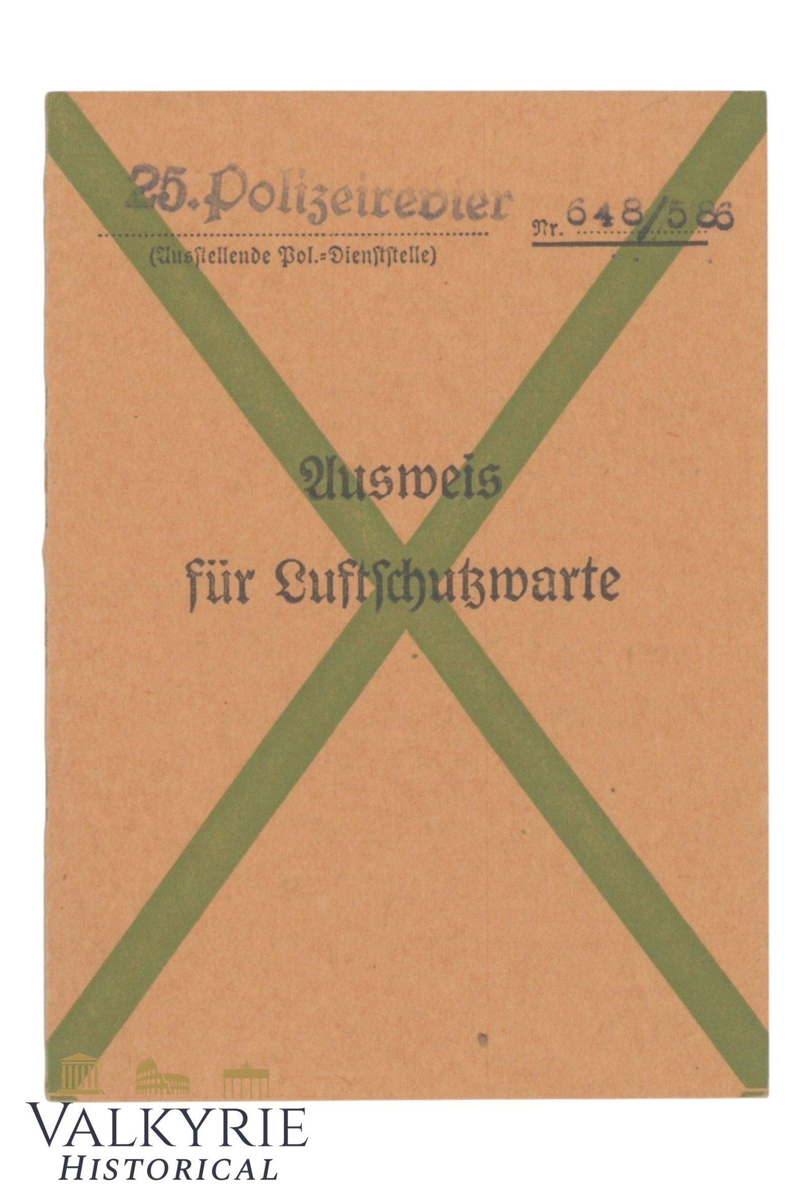 Ausweis Issued in 1941 to a German Woman From Hamburg Member of the Lutfschutz: Ausweis Issued in 1941 to a German Woman From Hamburg Member of the Luftschutz. This woman was in duty in a surveillance point of the Luftschutz (Air Protection League). All items for this auction wil