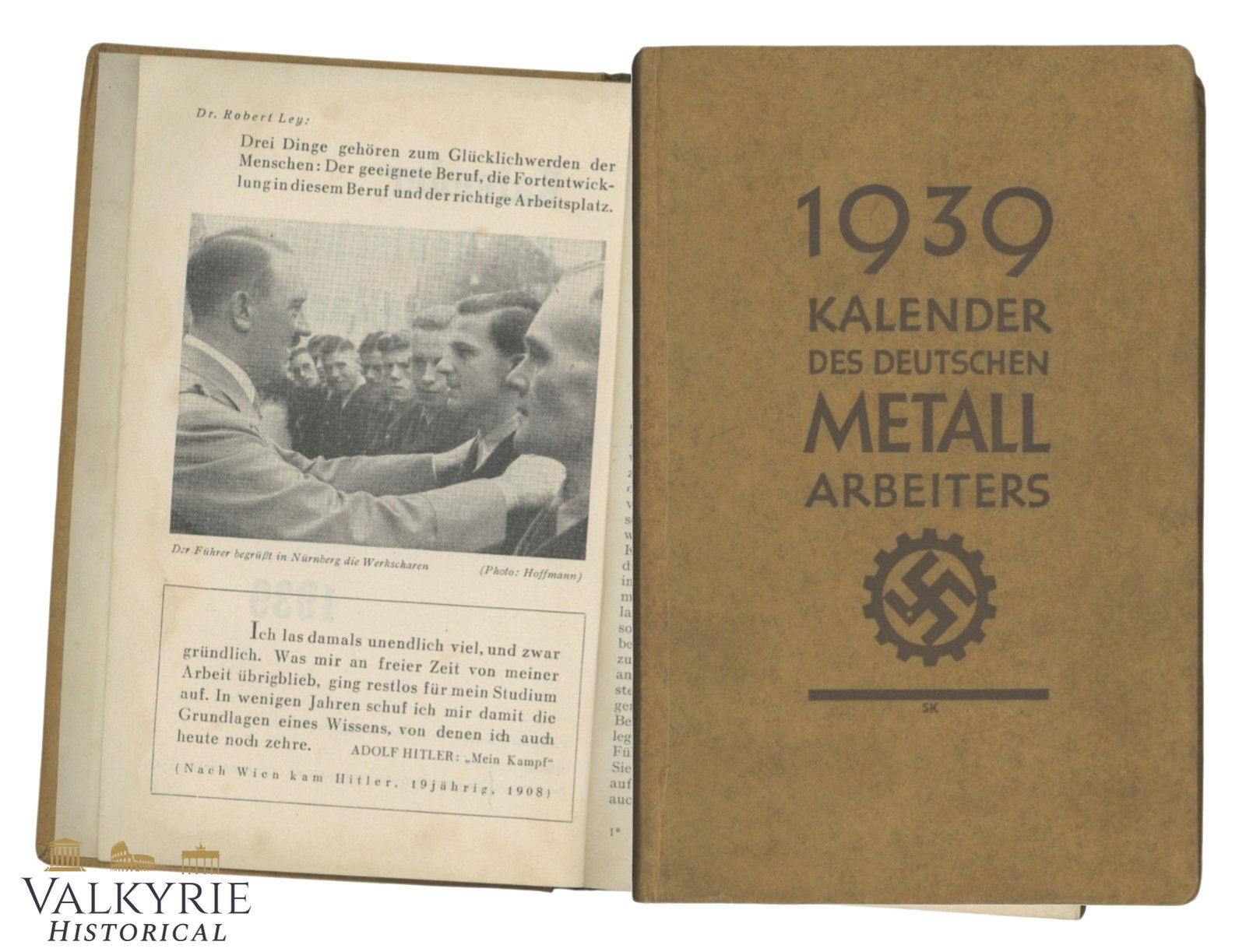 Calendar of German Metal Workers - Year 1939 - Published by the Geraman Labor Front: Calendar of German Metal Workers - Year 1939 - Published by the German Labor Front. Plenty of illustrations and photos in almost all the pages. Shipping flat cost $25 it doesn't matter how many items 