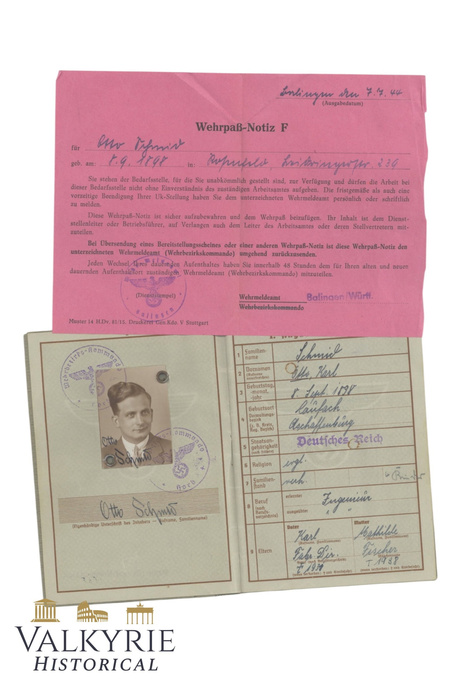 Wehrmacht Wehrpass Issued in 1938 to a German Soldier - Entries of the WW1 and WW2 (1 of 16)