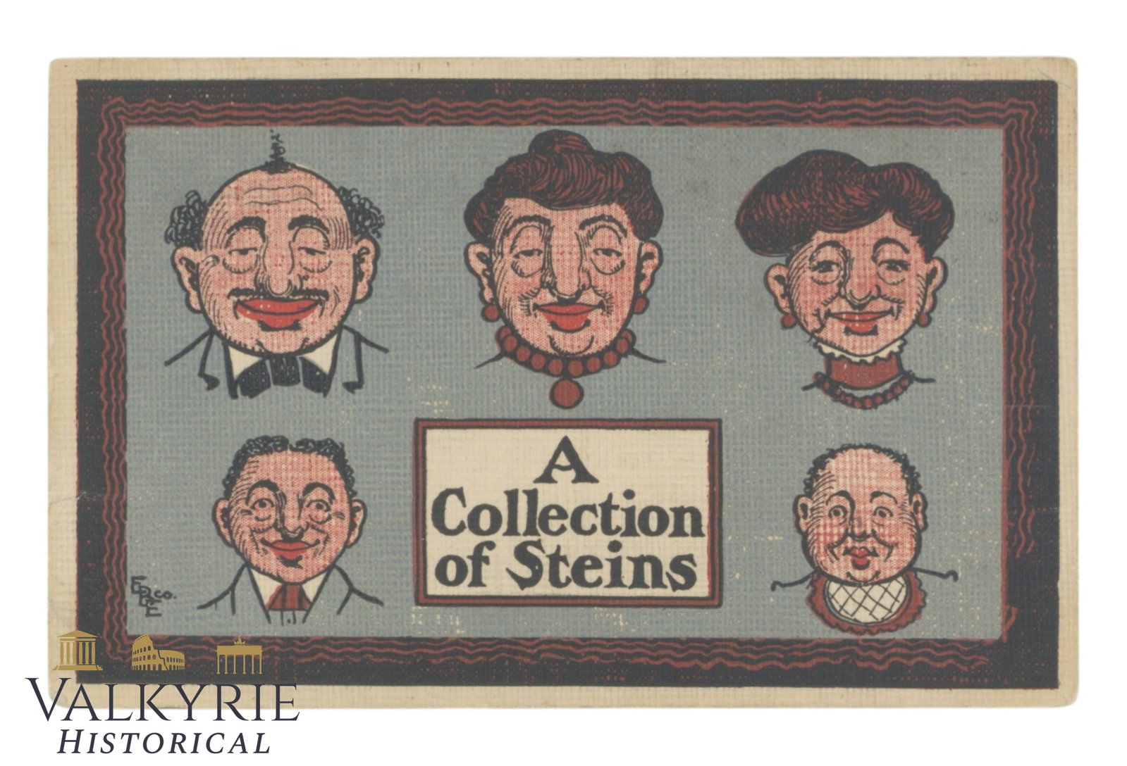North-American Anti-Semitic Postcard From 1907 "A Collection of Steins" - Circulated: North-American Anti-Semitic Postcard From 1907 "A Collection of Steins". We can see an artwork depicting a Jewish family and it mocks about their faces and word "Stein", very typical in Jewish surname