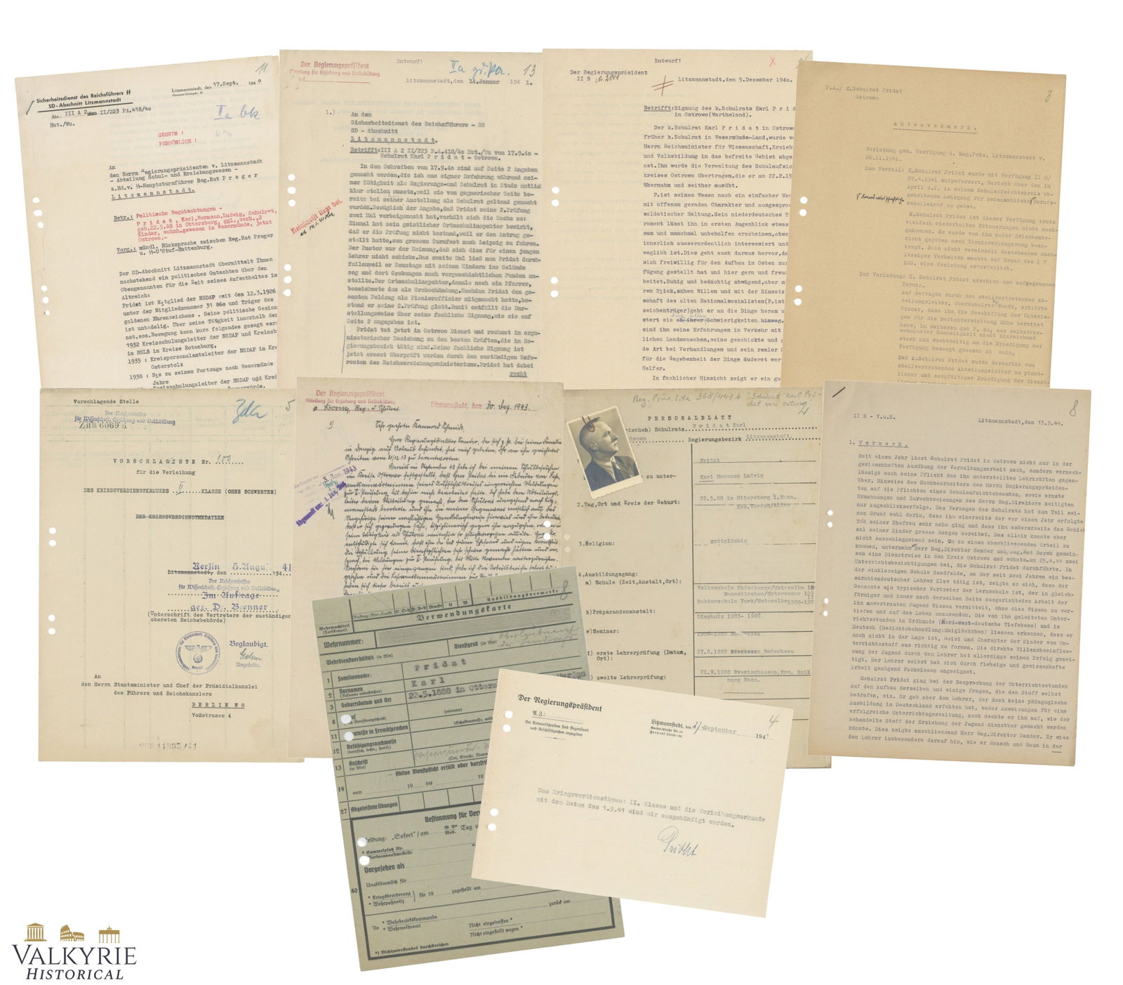 Documents Dossier About an Important NSDAP Party Member Called Karl Pridat With GPB (1 of 20)