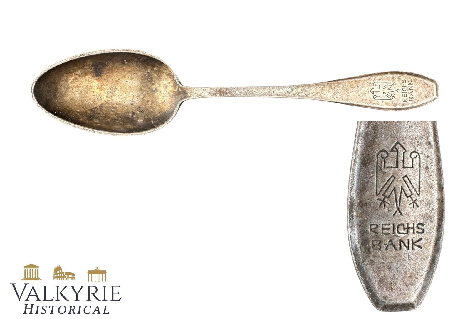 3 Reich - Spoon Marked With German "Reichsbank" Logo and Name: 3 Reich - Spoon Marked With German "Reichsbank" Logo and Name. Spoon comes also with the maker mark. Shipping flat cost $25 it doesn't matter how many items you win. you pay just $25 for shipping.