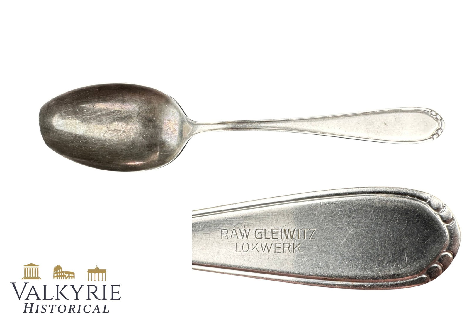 Spoon Marked "RAW GLEIWITZ LOKWERK" Heavily Tied to Wartime Rail Network and KL Auschwitz: Spoon Marked "RAW GLEIWITZ LOKWERK" Heavily Tied to Wartime Rail Network and KL Auschwitz. It was a major railway repair facility located in the city of Gleiwitz, Upper Silesia (now Gliwice, Poland). 