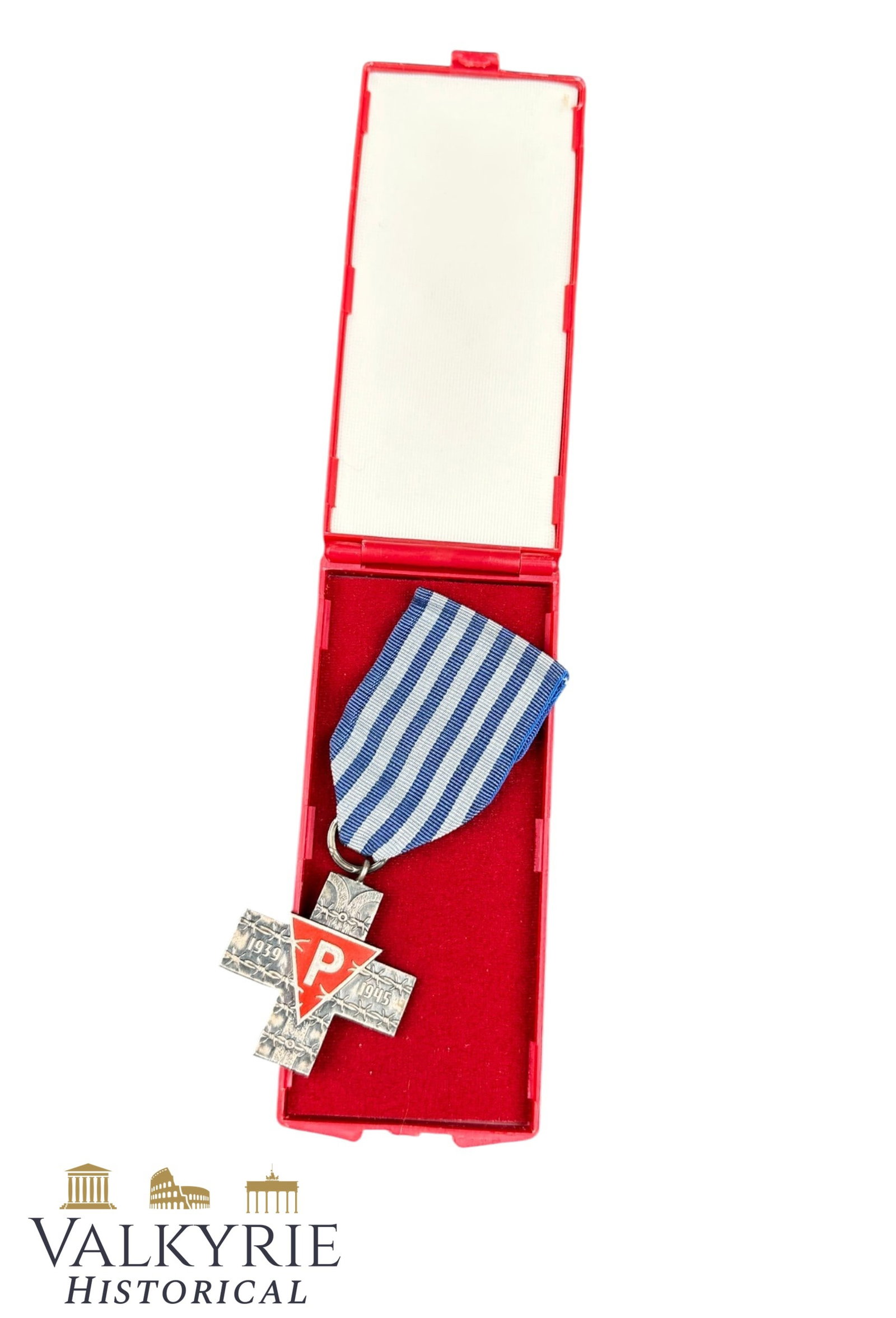 Fine Example of the Polish Decoration "Auschwitz Cross" With Box of Origin: Fine Example of the Polish Decoration "Auschwitz Cross" With Box of Origin. The Auschwitz Cross is a state decoration established in 1985 by Polish Government to honor survivors of Nazi concentration 