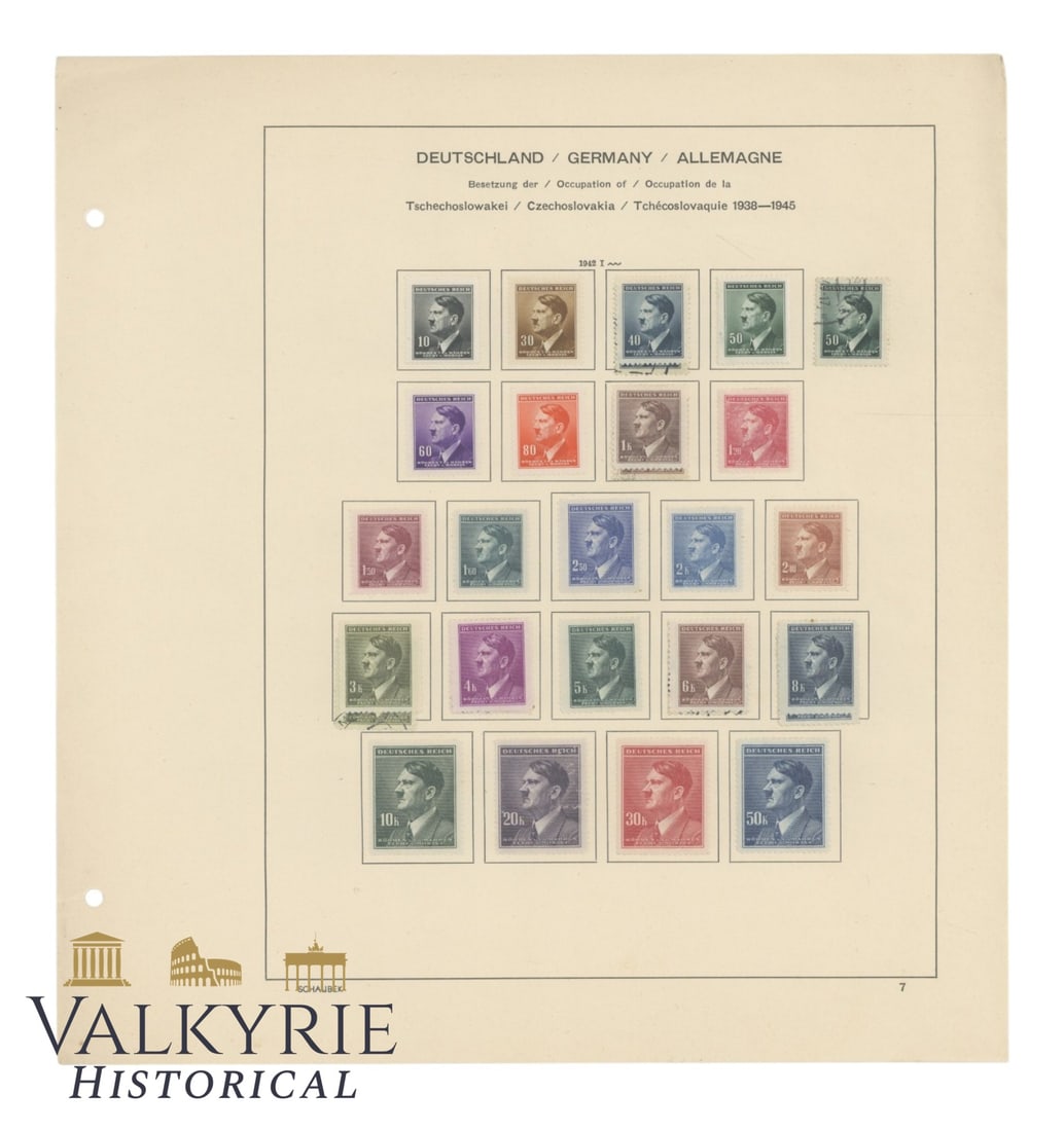 Post War Compilation of Cancelled German Stamps of the Occupied Territories of Czech Republic: Post War Compilation of Cancelled German Stamps of the Occupied Territories of Czech Republic (then called Czechoslovakia) 1938-1945. Taken from a post stamps collection album. Complete series with Hi