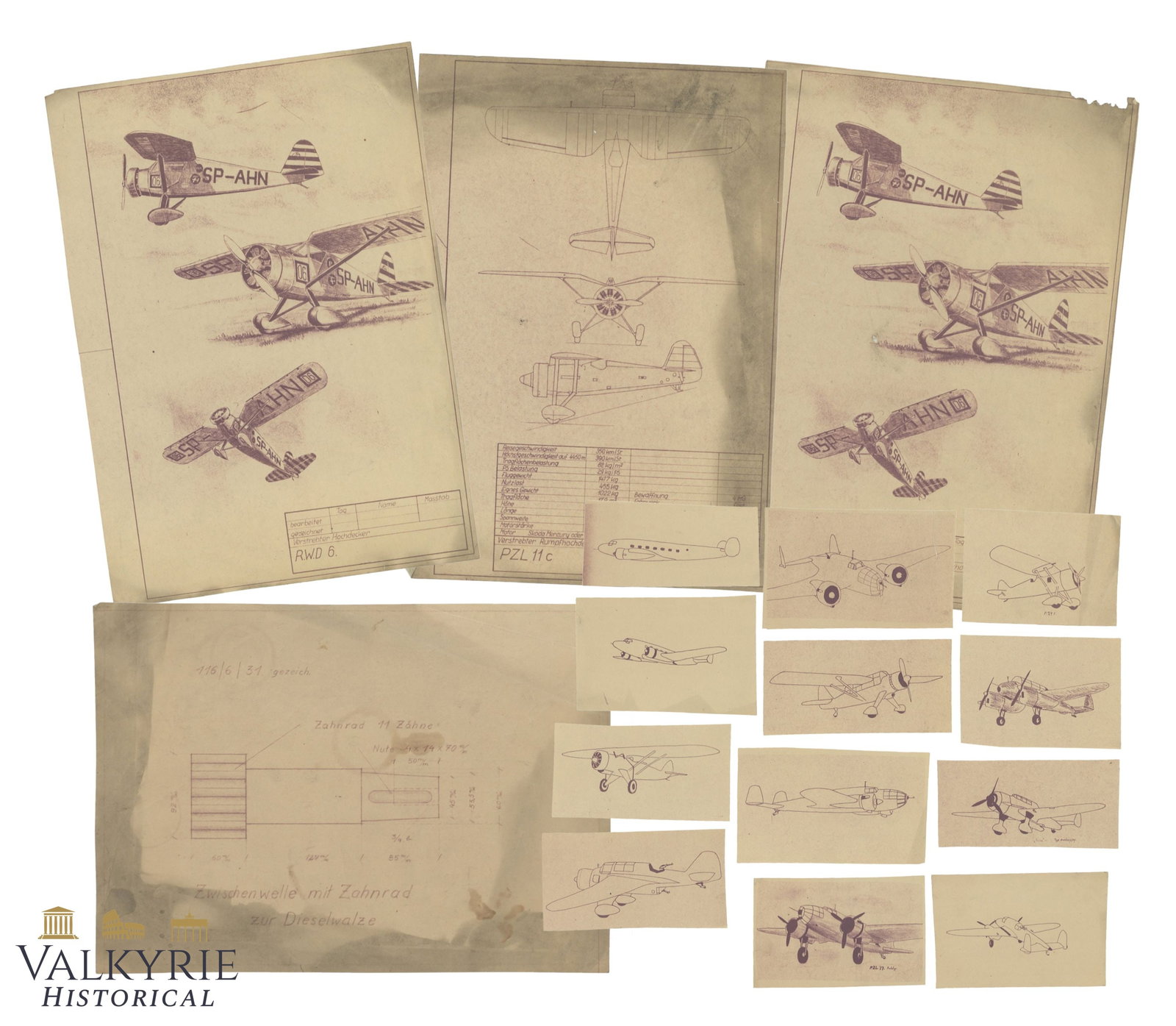 Set of Historical Technical Sketches of Polish Aircraft WW 2 (1 of 8)