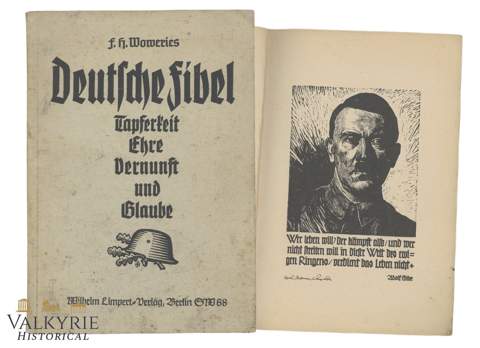 German Book "German Manual. Bravery, Honor, Reason and Faith" by F. H. Woweries: German Book "German Manual. Bravery, Honor, Reason and Faith" by F. H. Woweries. 1940. Soft cover. Shipping flat cost $25 it doesn't matter how many items you win. you pay just $25 for shipping.