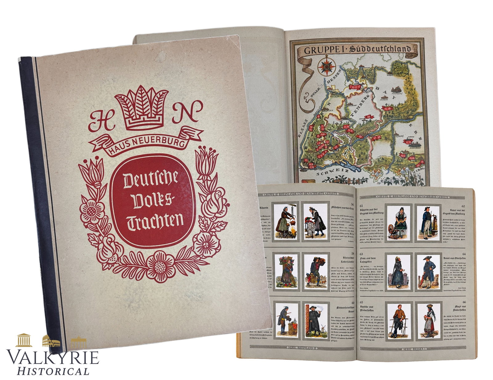 German Cigarette Box Stickers Album/Book "German Regional Costumes" by Haus Neuerburg: German Cigarette Box Stickers Album/Book "German Regional Costumes" by Haus Neuerburg. Hard cover. Complete with all the stickers. 52 pages. 1931. Shipping flat cost $25 it doesn't matter how many ite